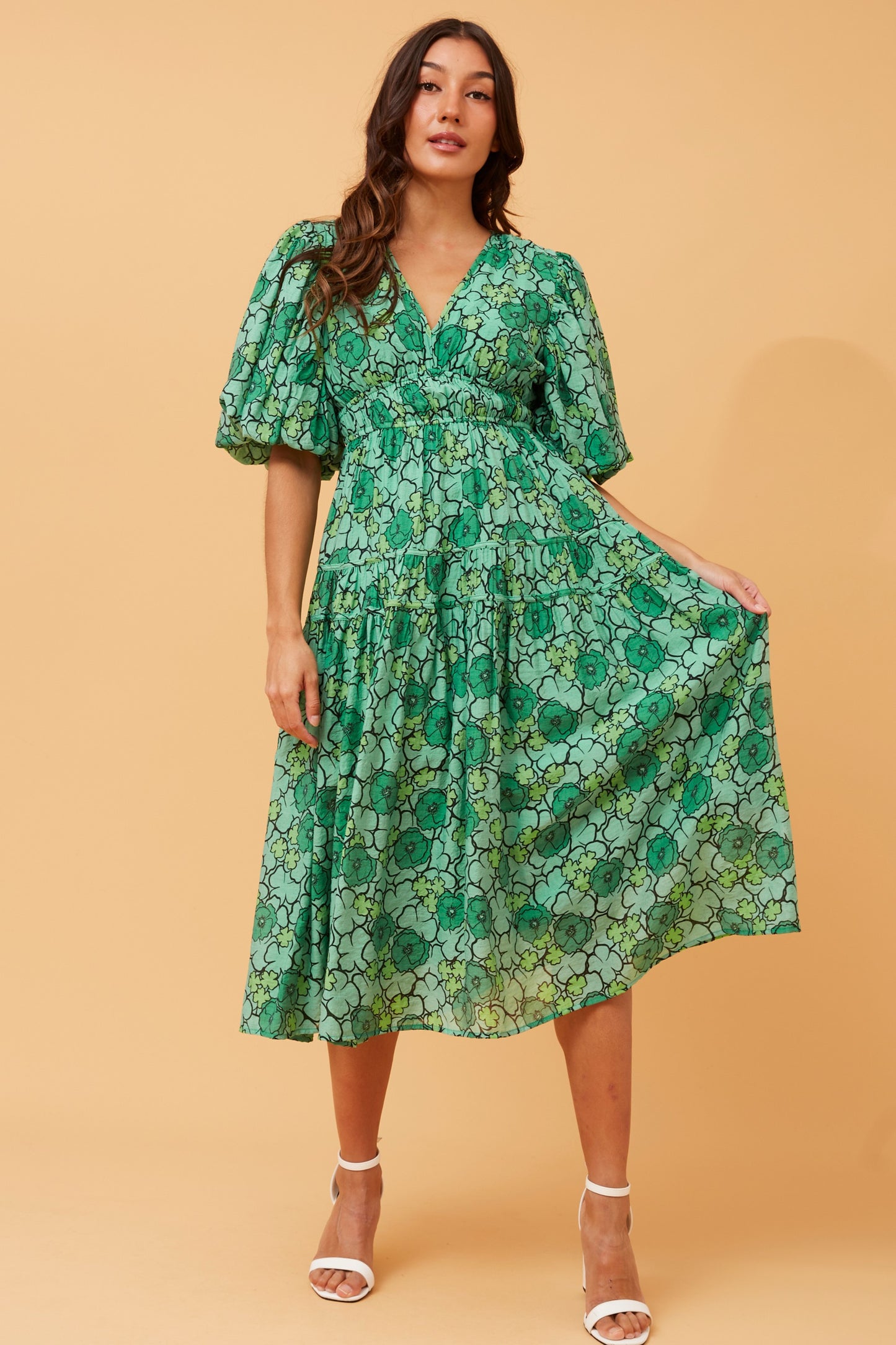 Freya Puffy Sleeves Floral Dress -Multi Green D519116