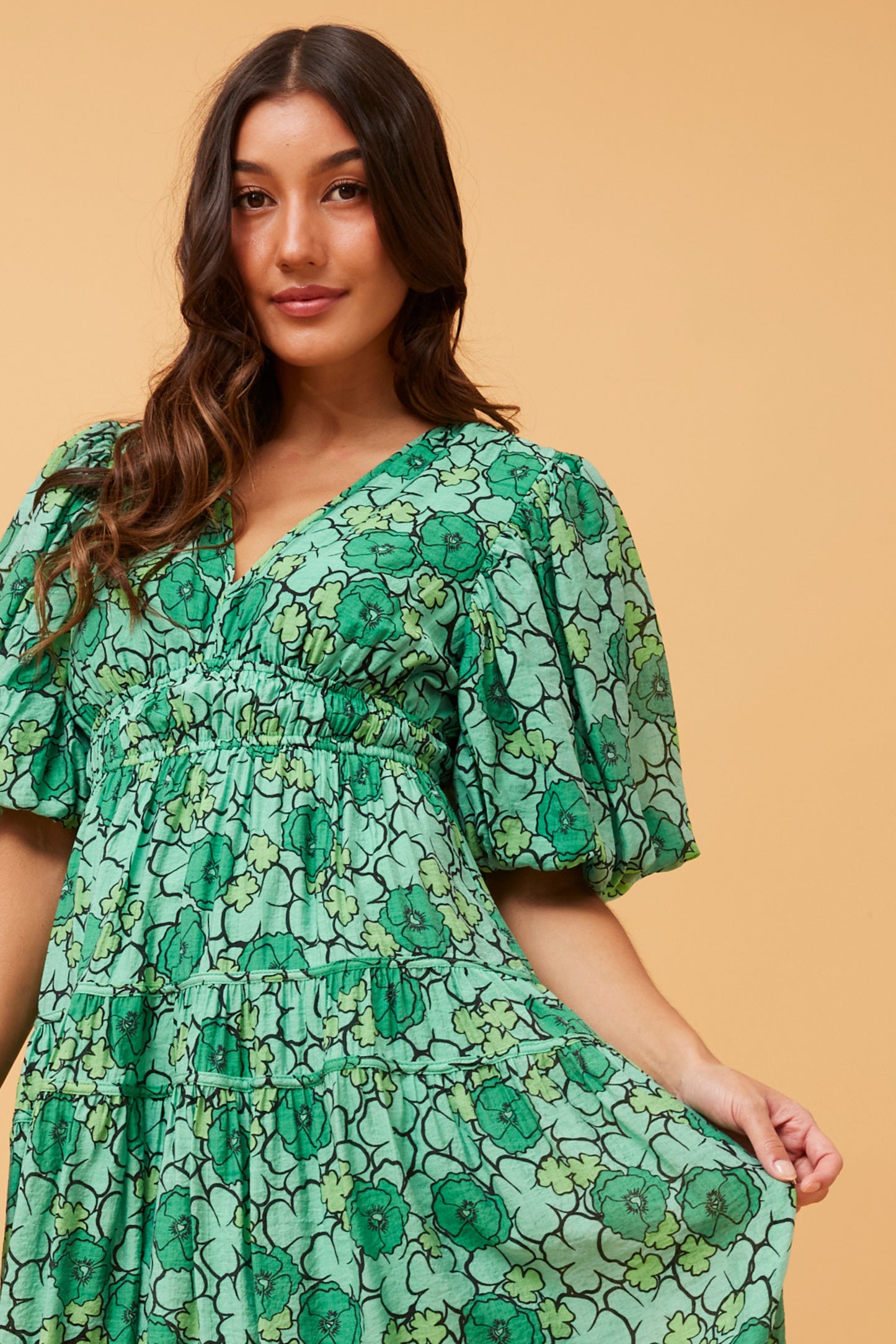 Freya Puffy Sleeves Floral Dress -Multi Green D519116