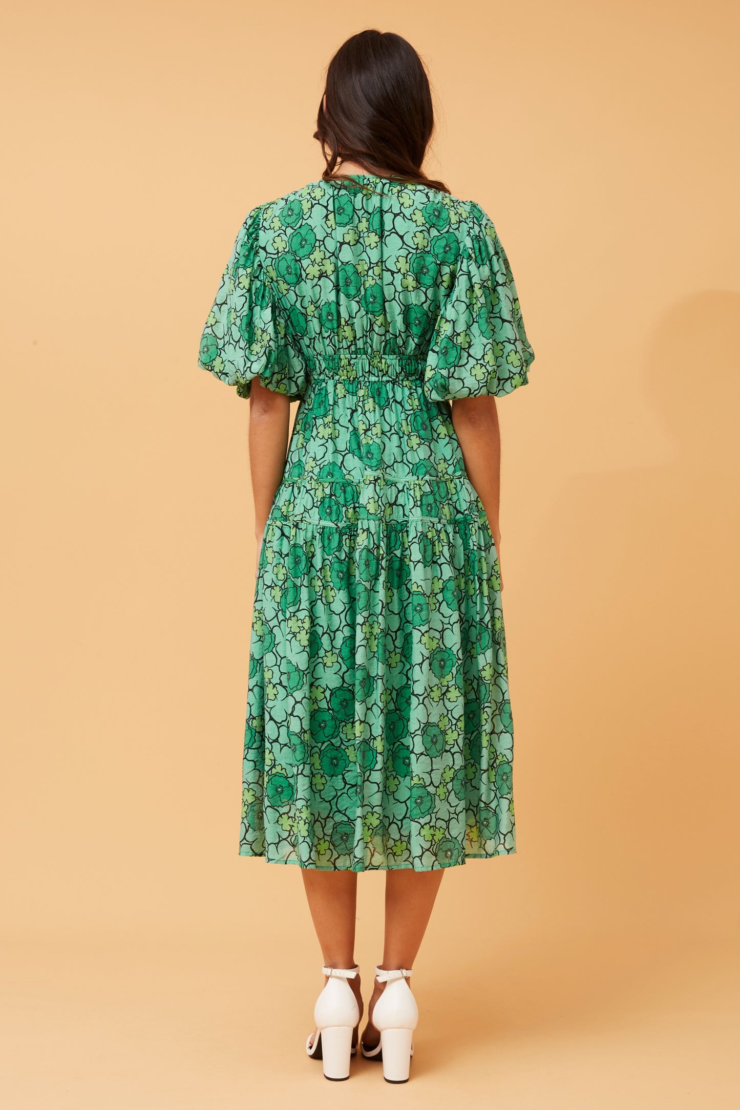 Freya Puffy Sleeves Floral Dress -Multi Green D519116