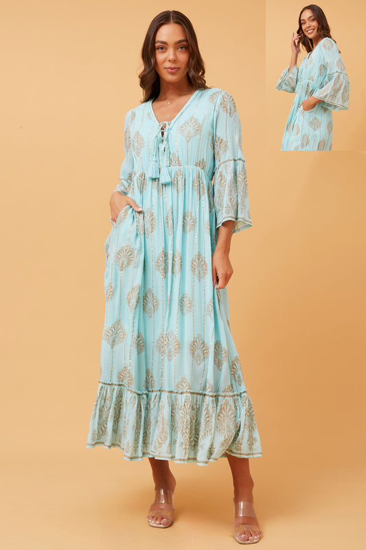 Amilia Boho Dress Aqua D519276