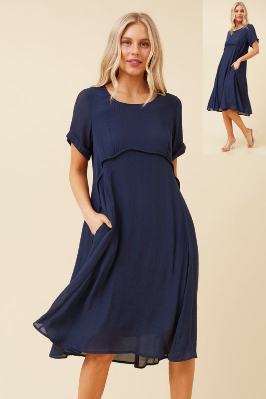 Anni Short Sleeve Midi Dress D519337- Navy