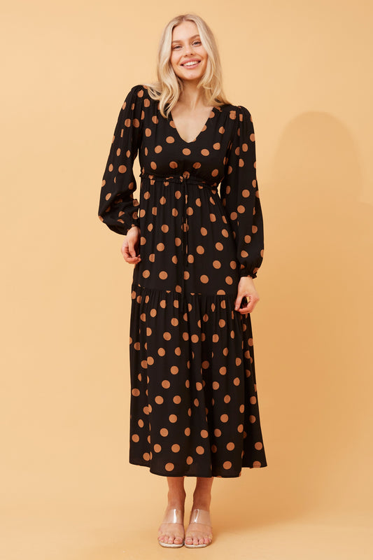 Polka Dot Black Maxi Dress D519466