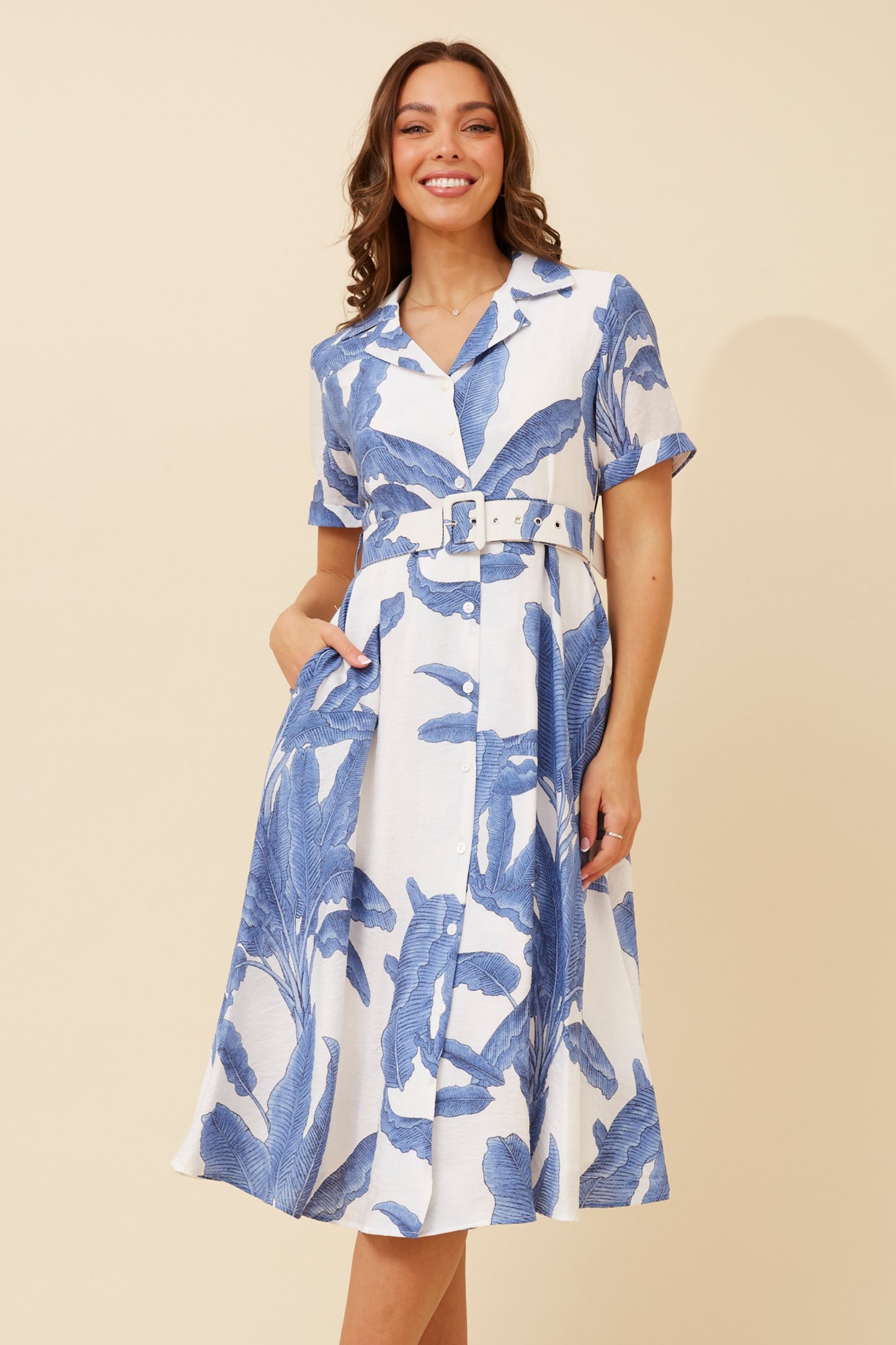 Kenzie Leaf Print Shirt Dress D519707