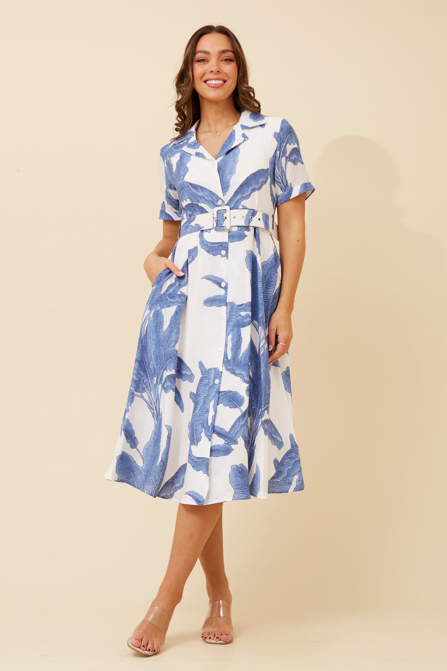 Kenzie Leaf Print Shirt Dress D519707