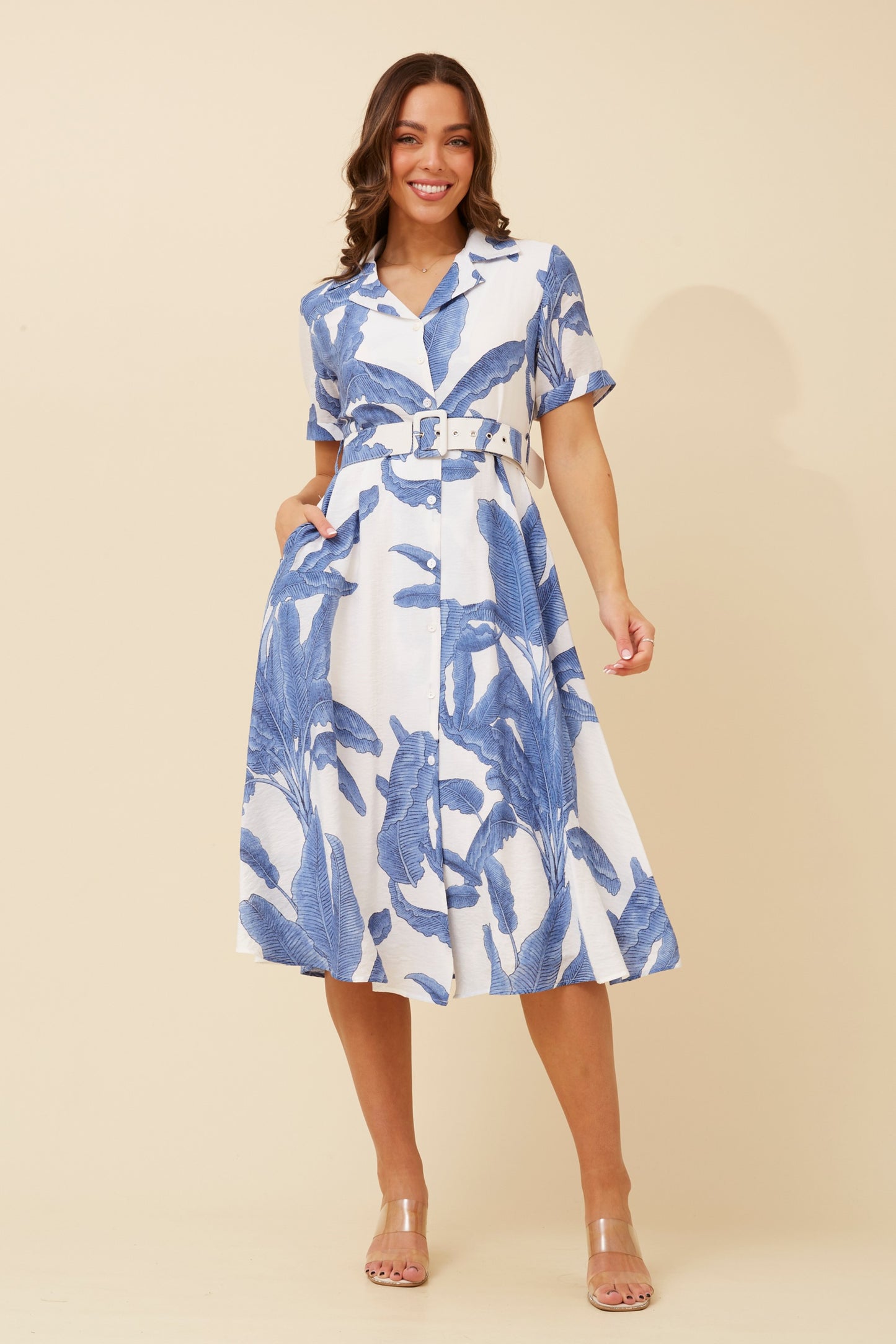 Kenzie Leaf Print Shirt Dress D519707