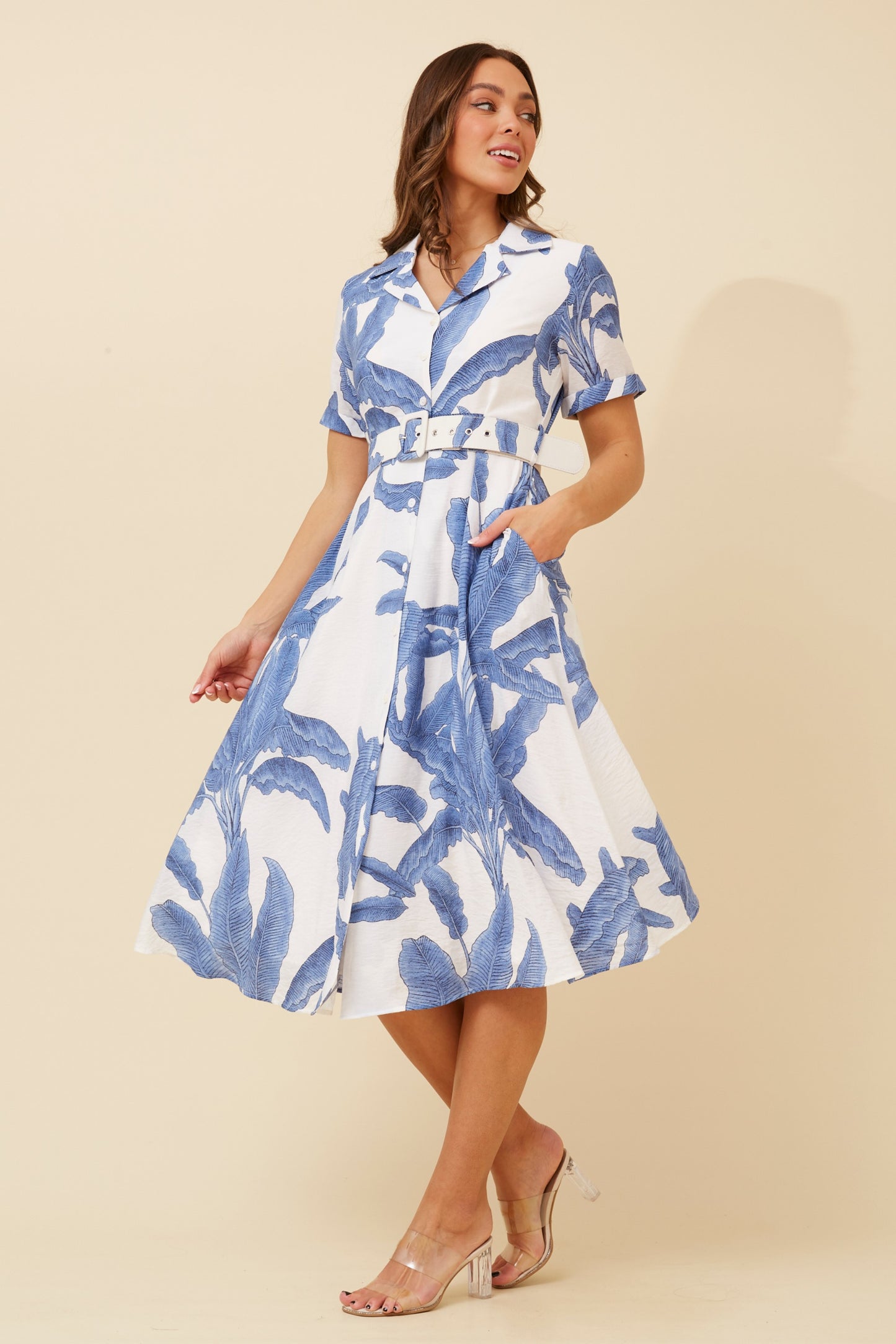 Kenzie Leaf Print Shirt Dress D519707