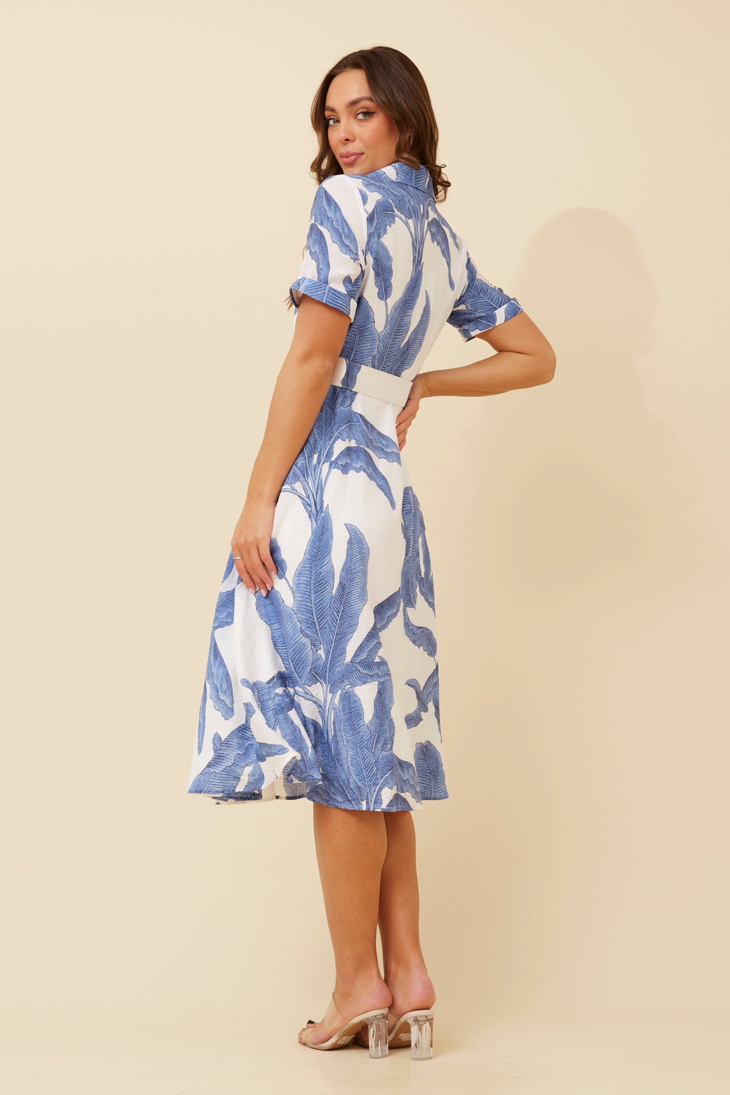 Kenzie Leaf Print Shirt Dress D519707