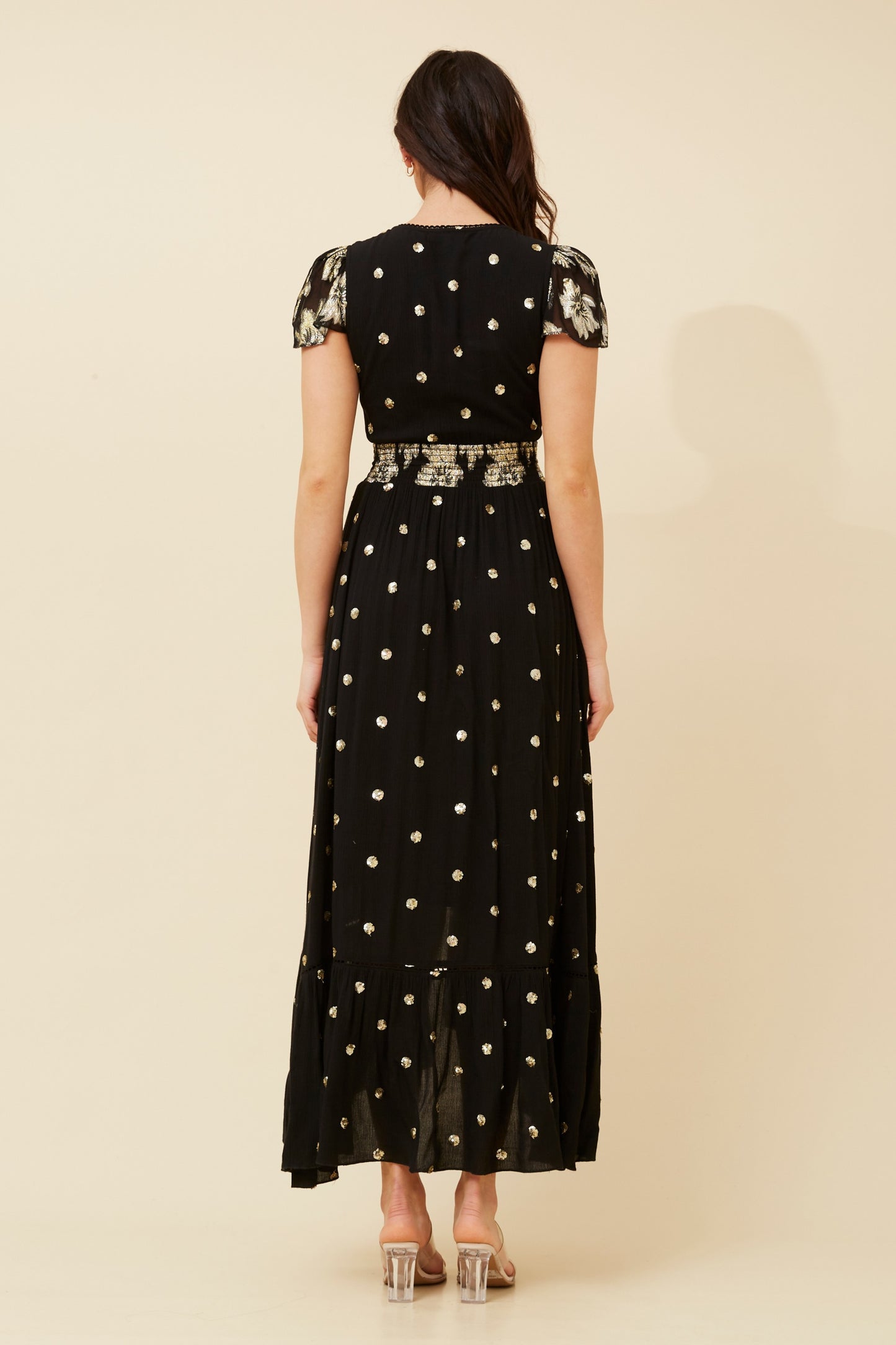 Naina Sequin Polka Maxi Dress D519762 - Black