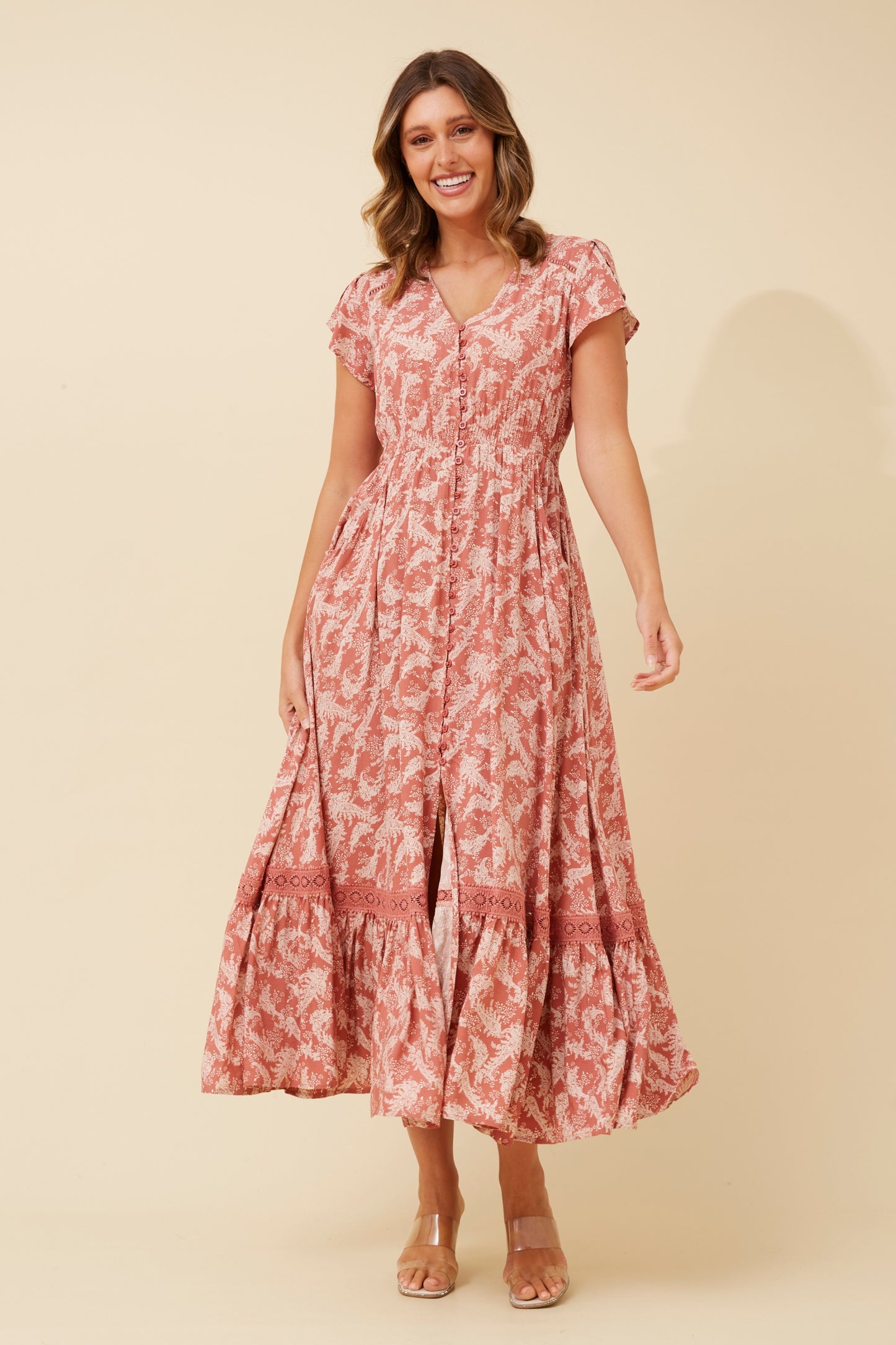 Enya Floral Maxi Dress - D519783 Rosewood