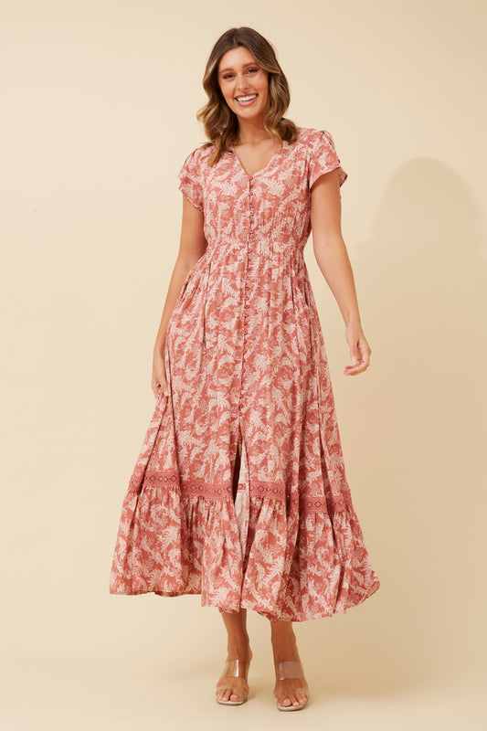 Enya Floral Maxi Dress - D519783 Rosewood