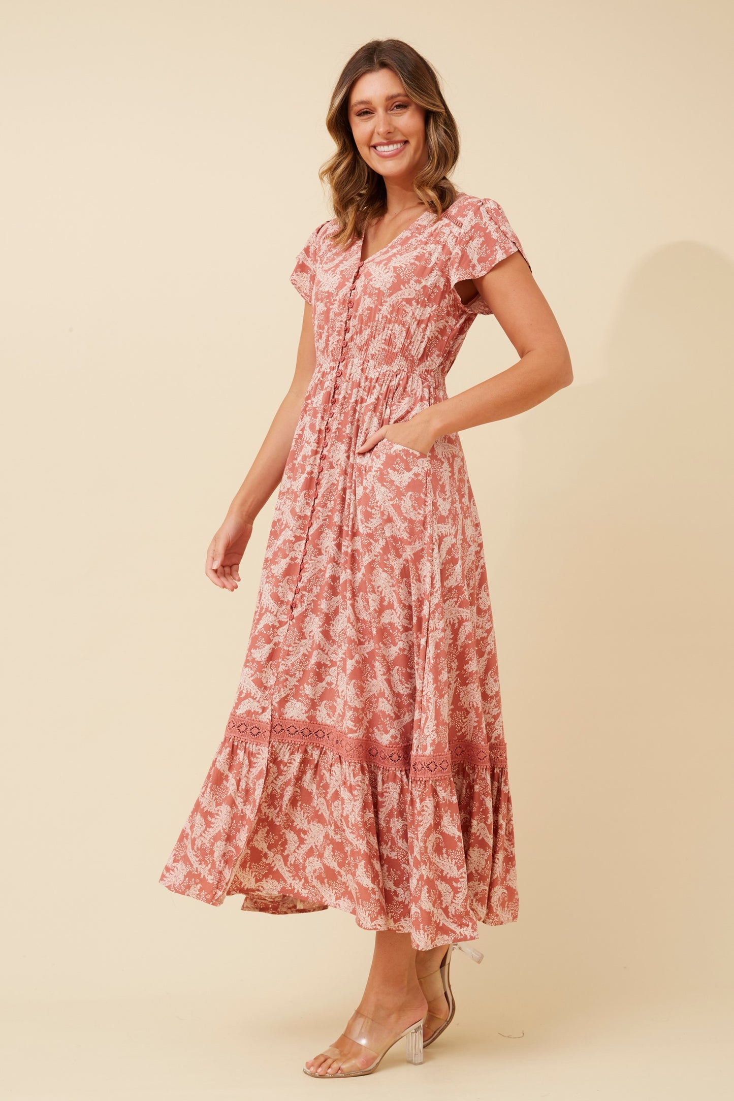 Enya Floral Maxi Dress - D519783 Rosewood