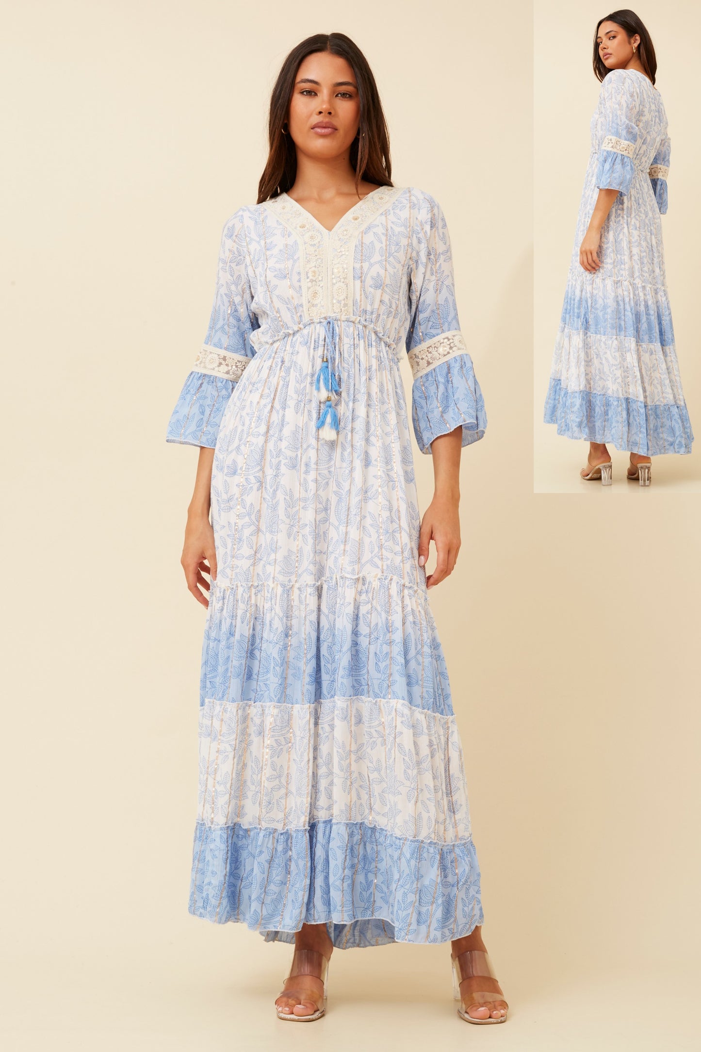 Divine Floral Printed Maxi Dress D519984 -  Light Blue