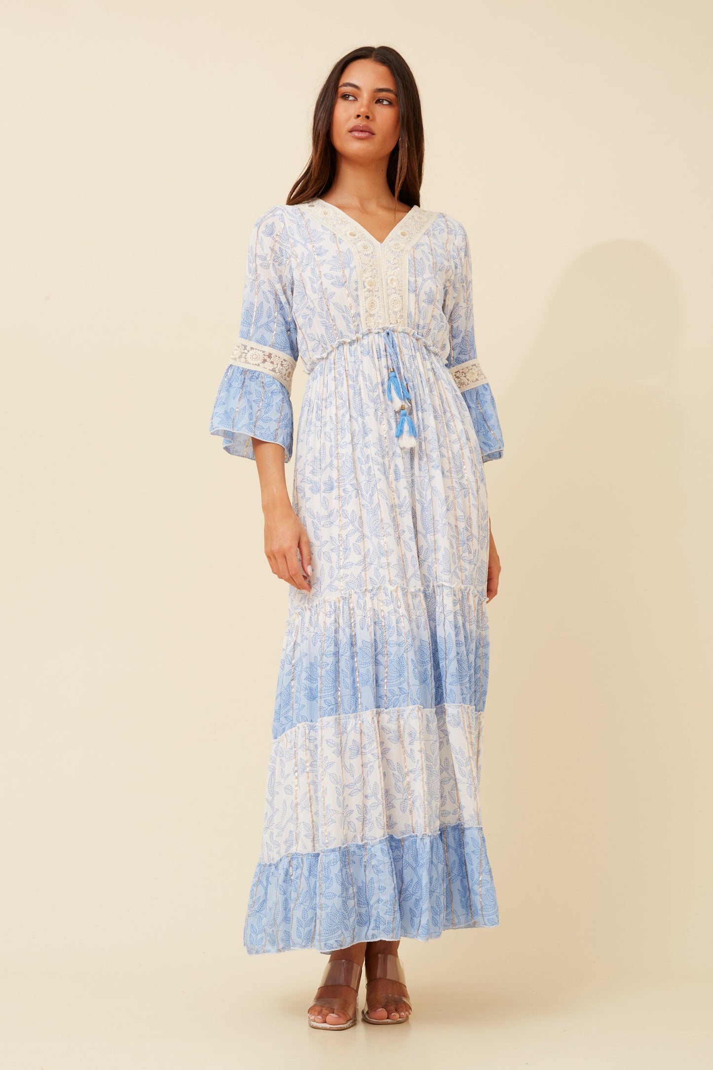 Divine Floral Printed Maxi Dress D519984 -  Light Blue