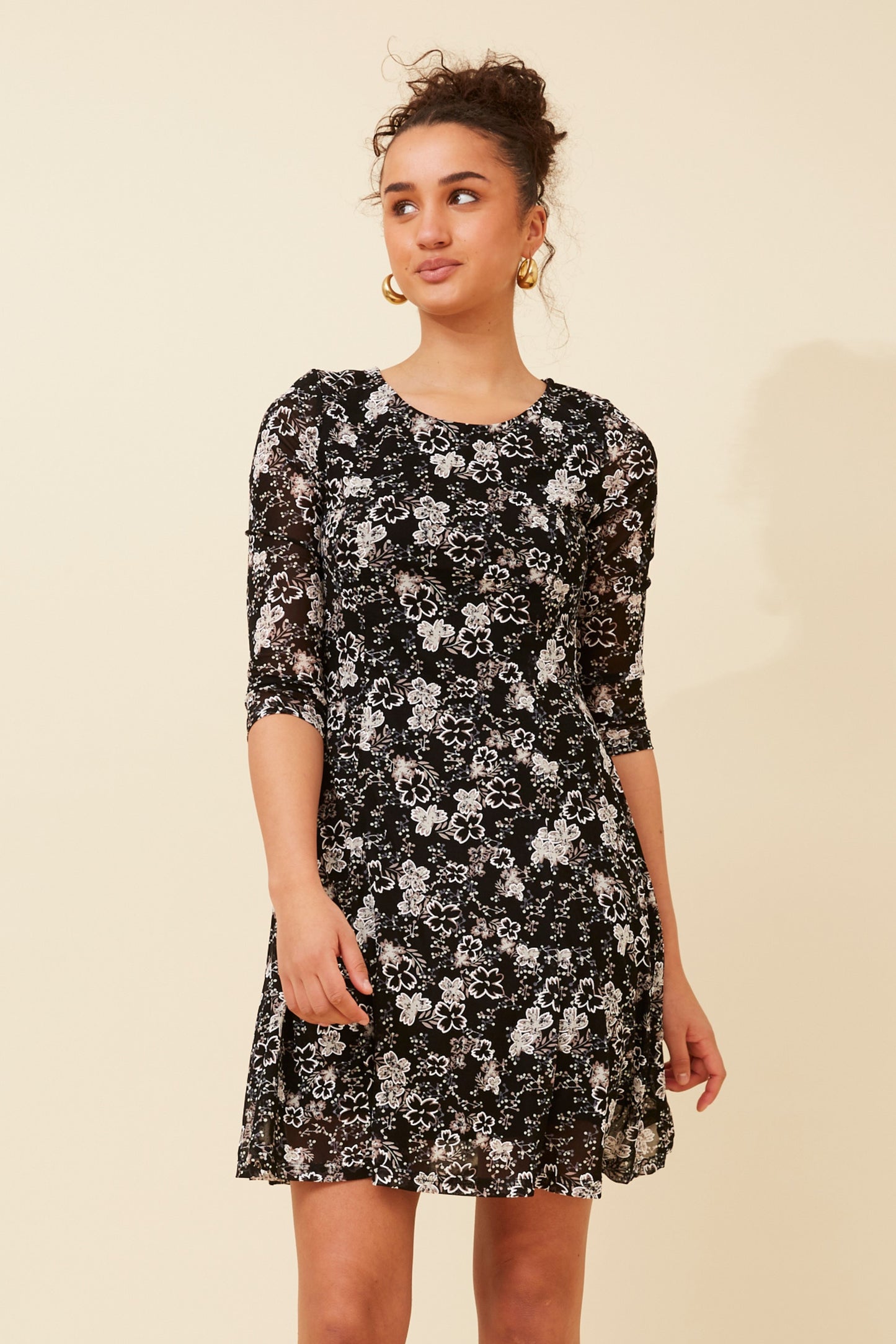 Amina Floral Lace Midi Dress D520154 - Beige