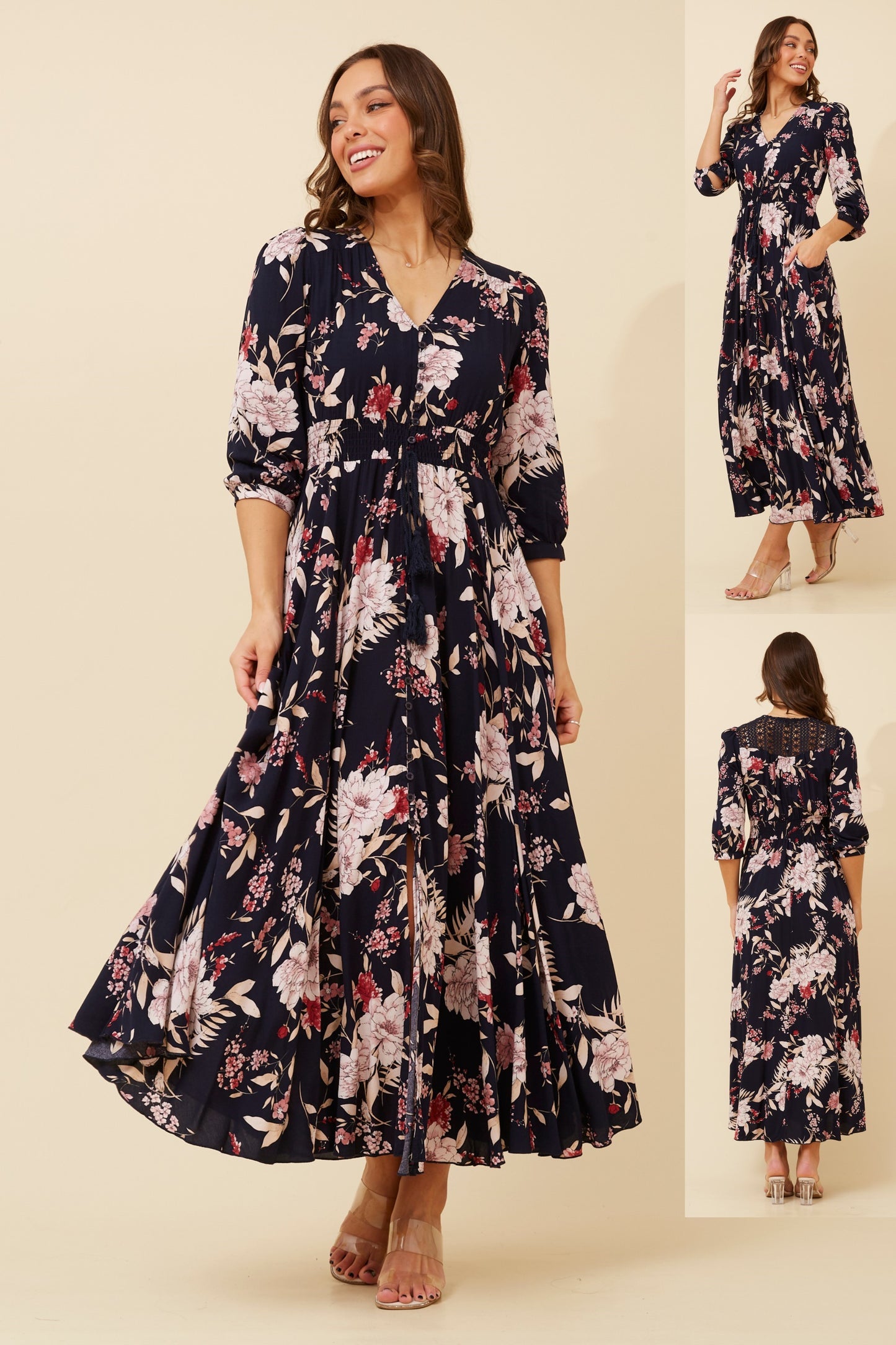 Jaz Floral Maxi Dress - Multi Navy D520203