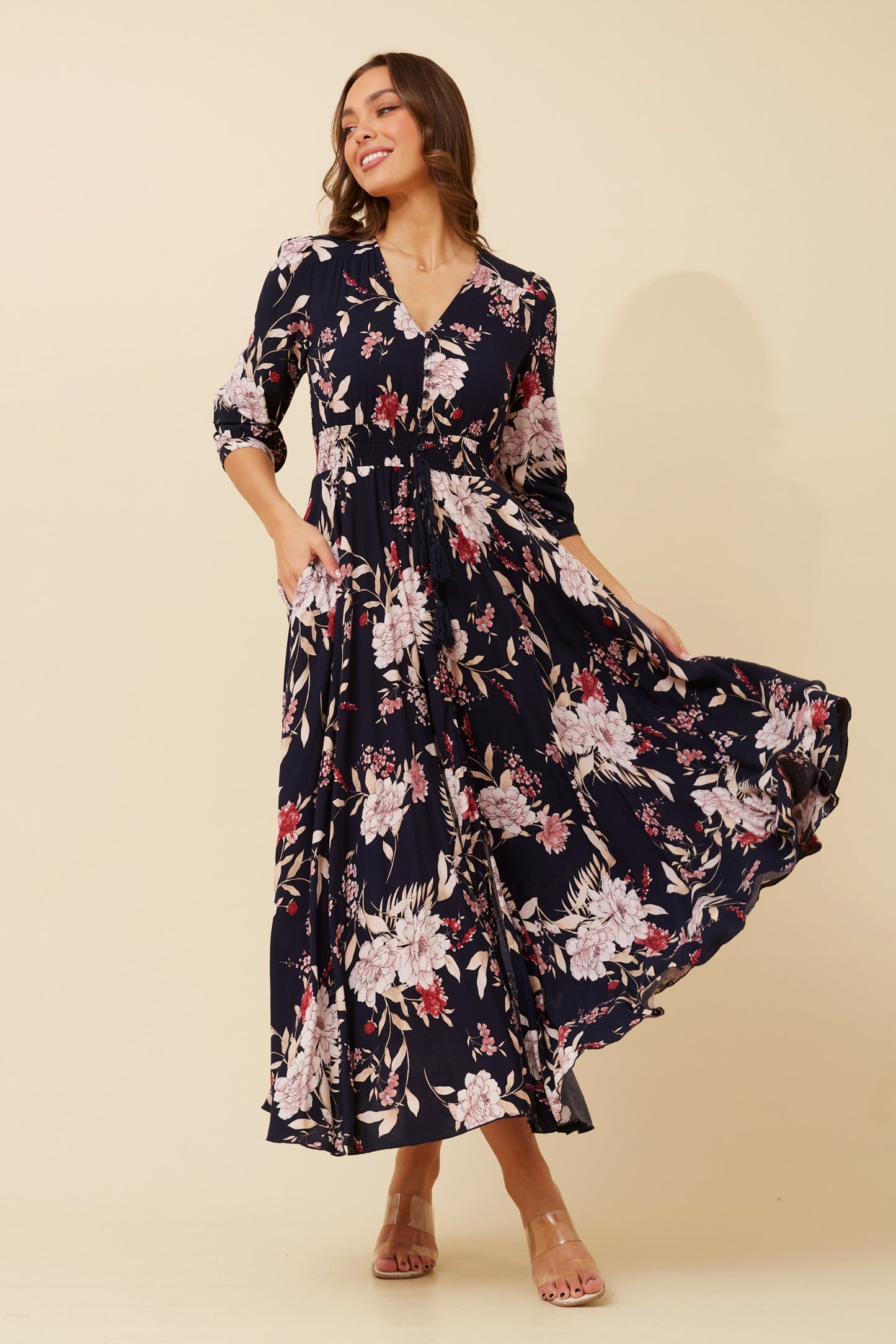 Jaz Floral Maxi Dress - Multi Navy D520203