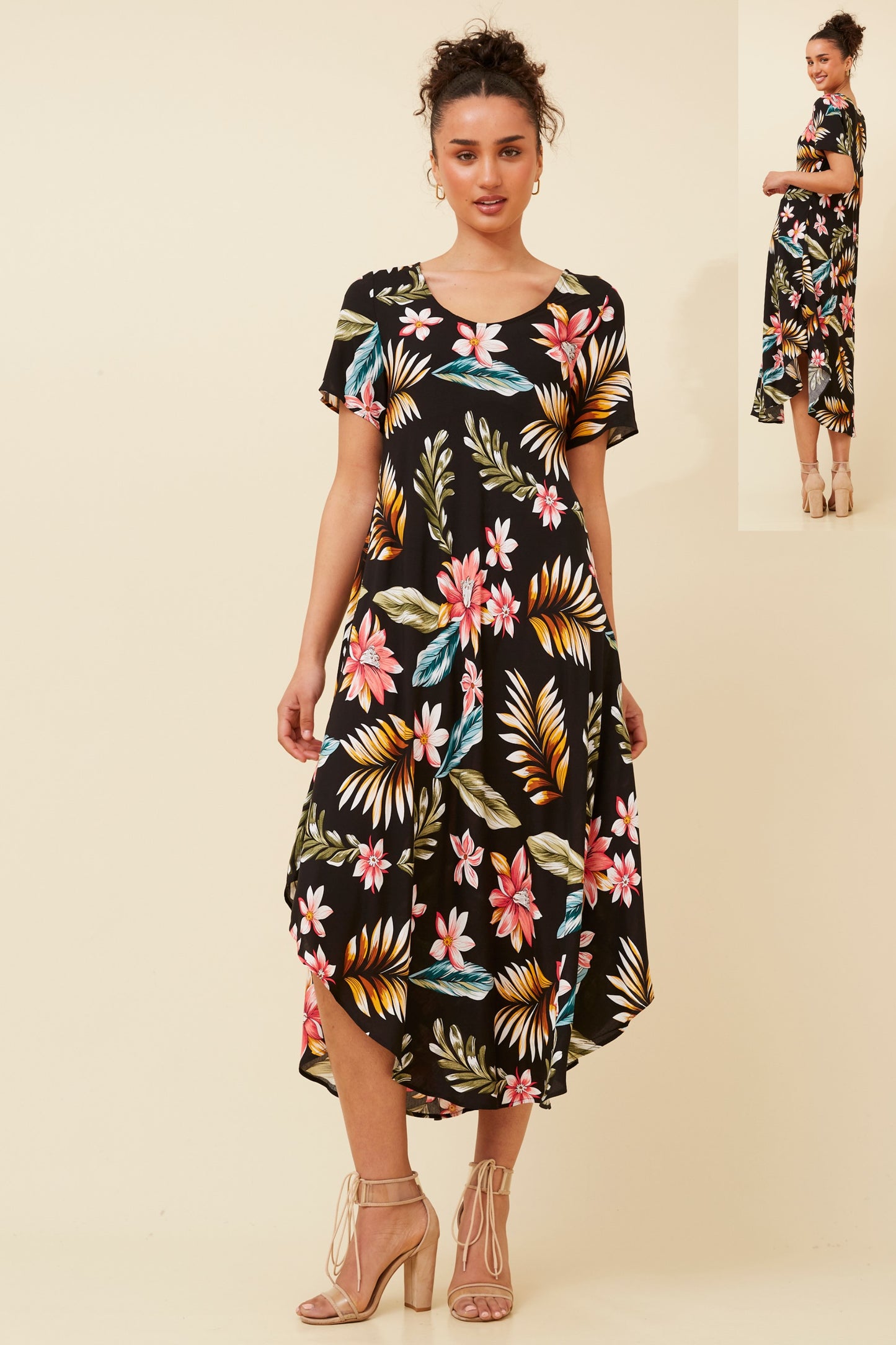 Lana Floral Midi Dress D520236 Black