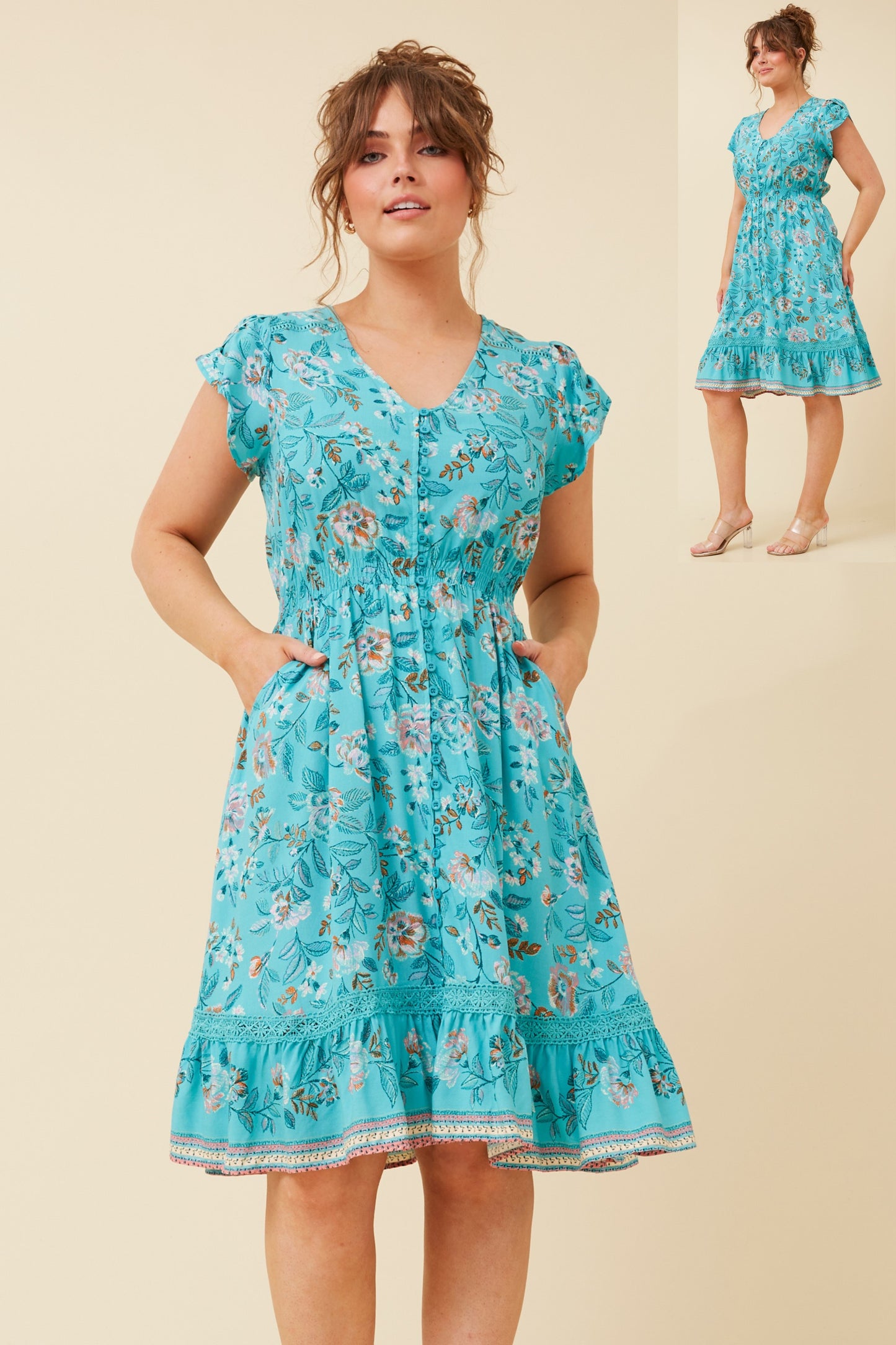 Milan Floral Midi Dress - Turquoise D520303