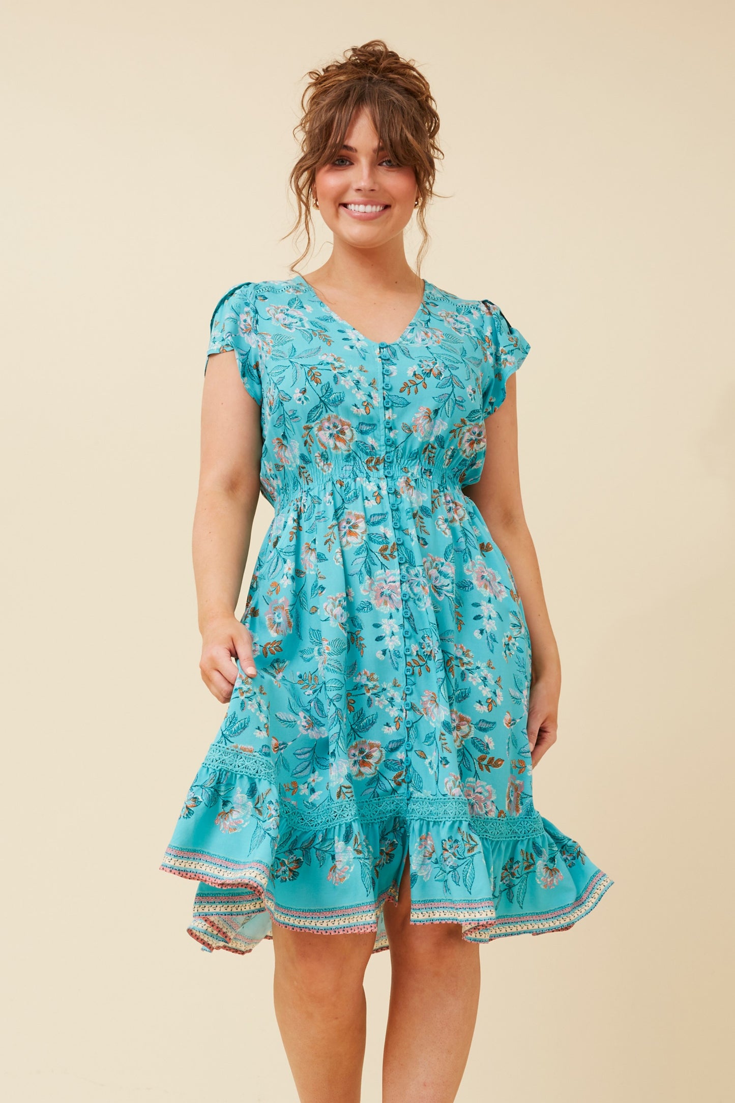 Milan Floral Midi Dress - Turquoise D520303