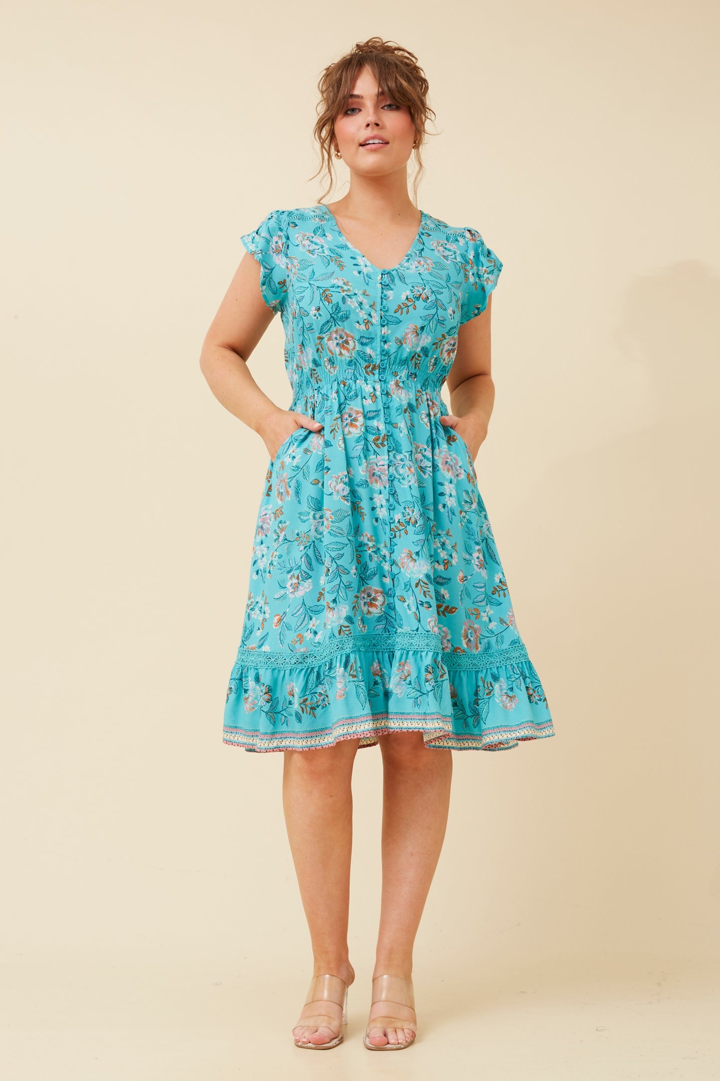 Milan Floral Midi Dress - Turquoise D520303