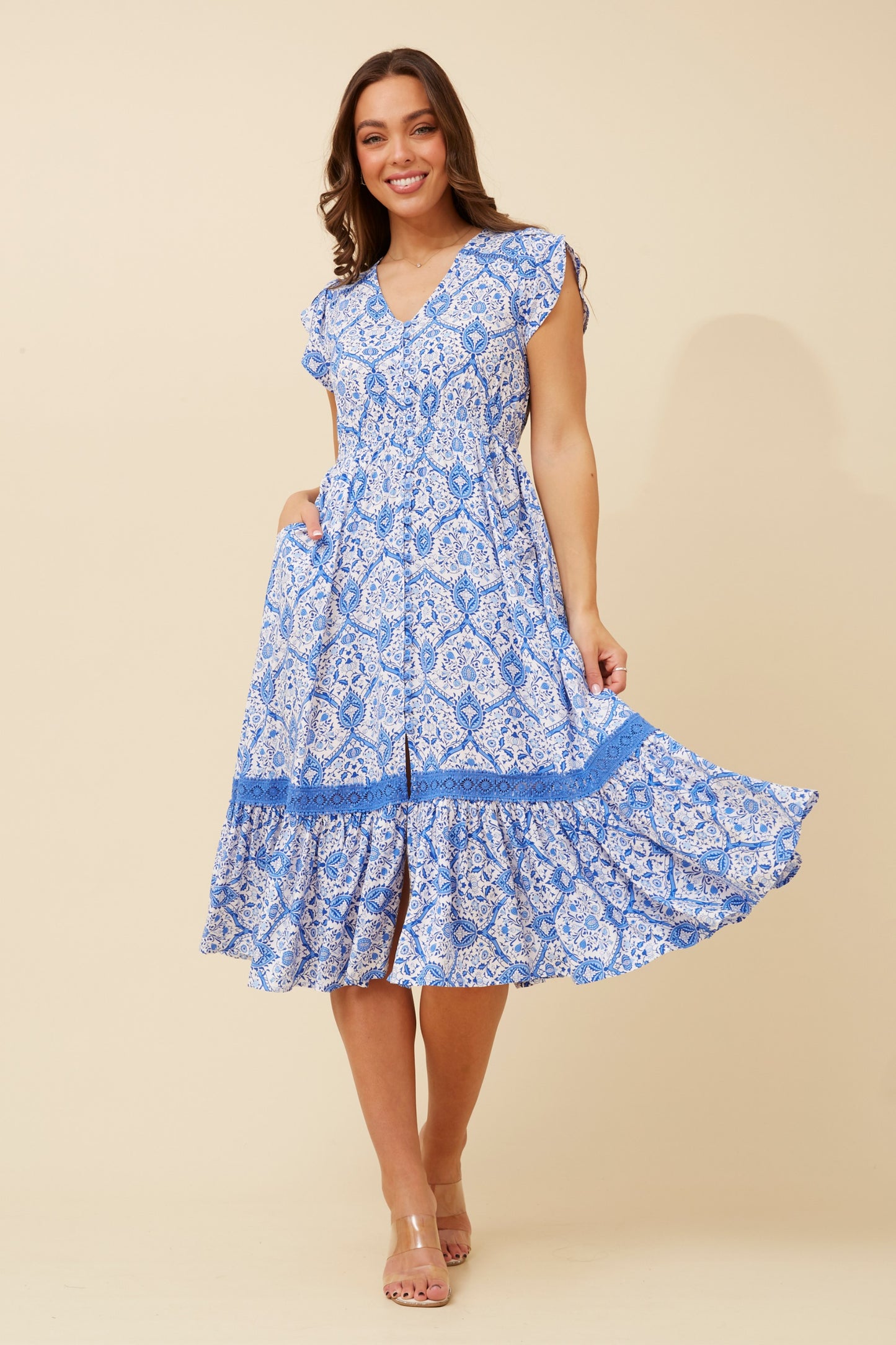 Indie Boho Print Midi Dress - Blue D520333