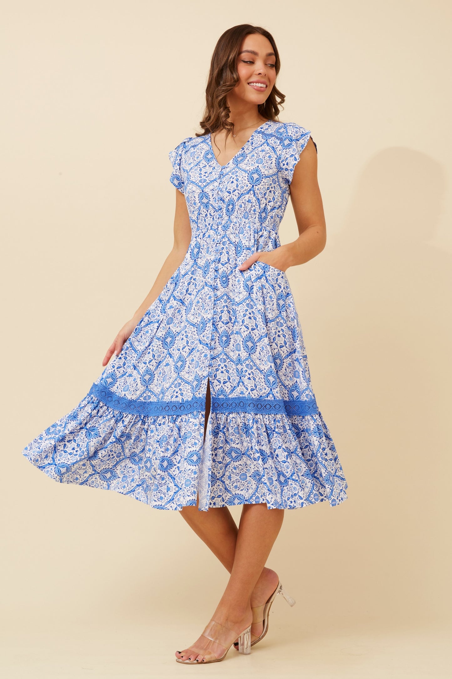 Indie Boho Print Midi Dress - Blue D520333