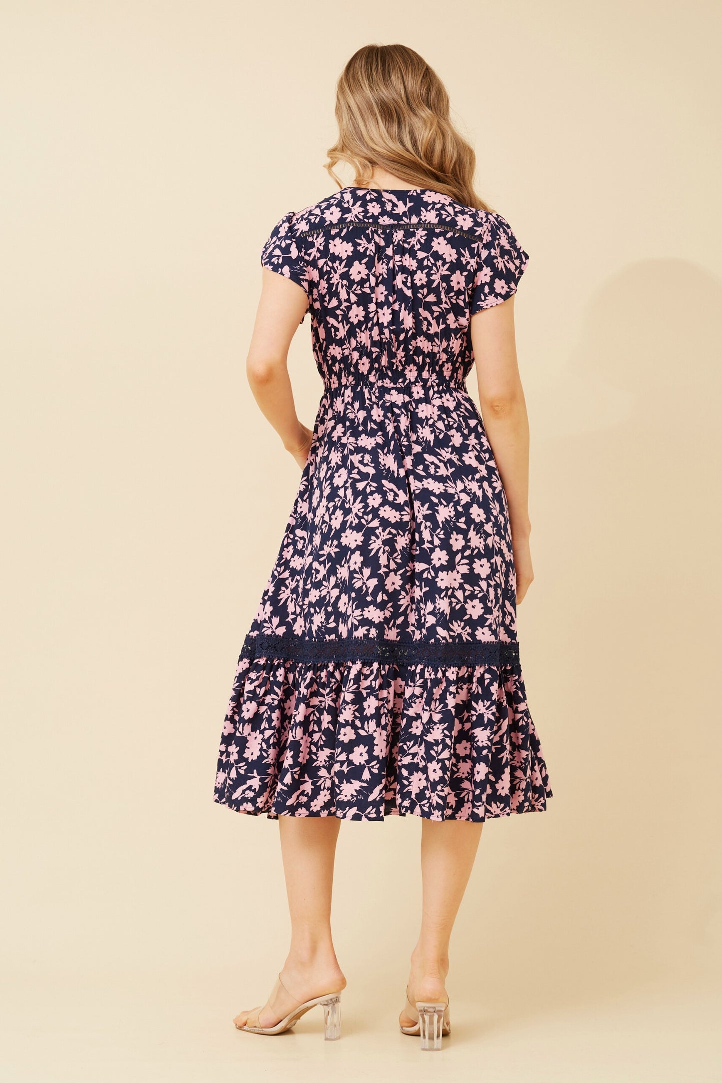 Indi Flower Print Midi Dress - Navy D520337