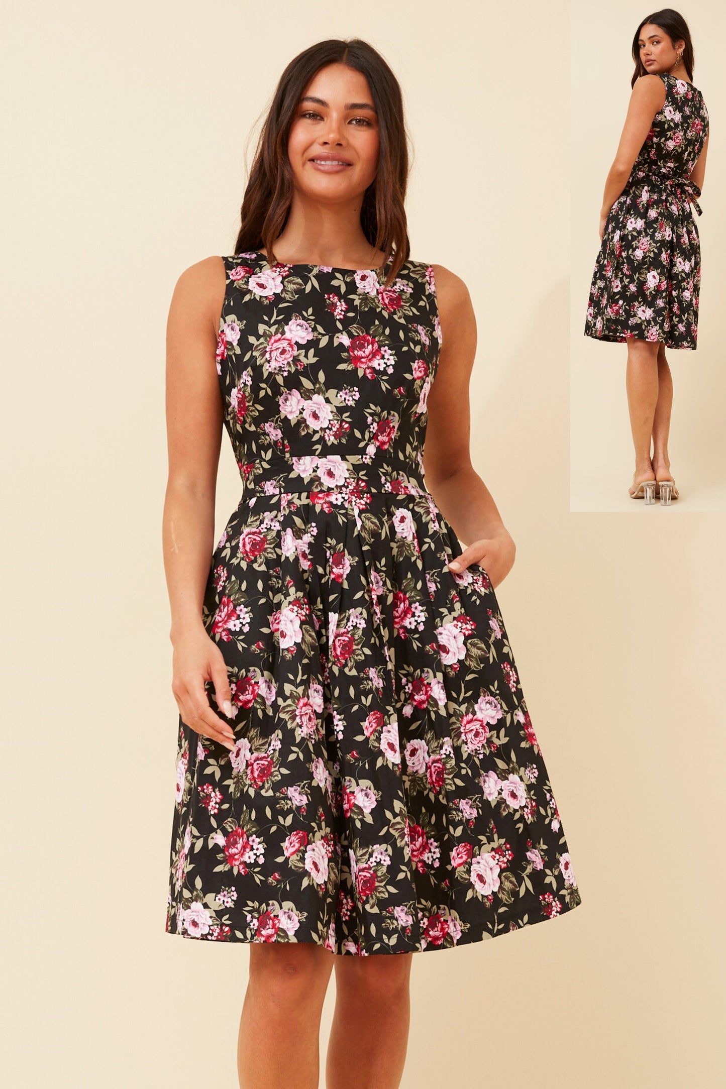 Ida Floral Short Dress - Black D520361