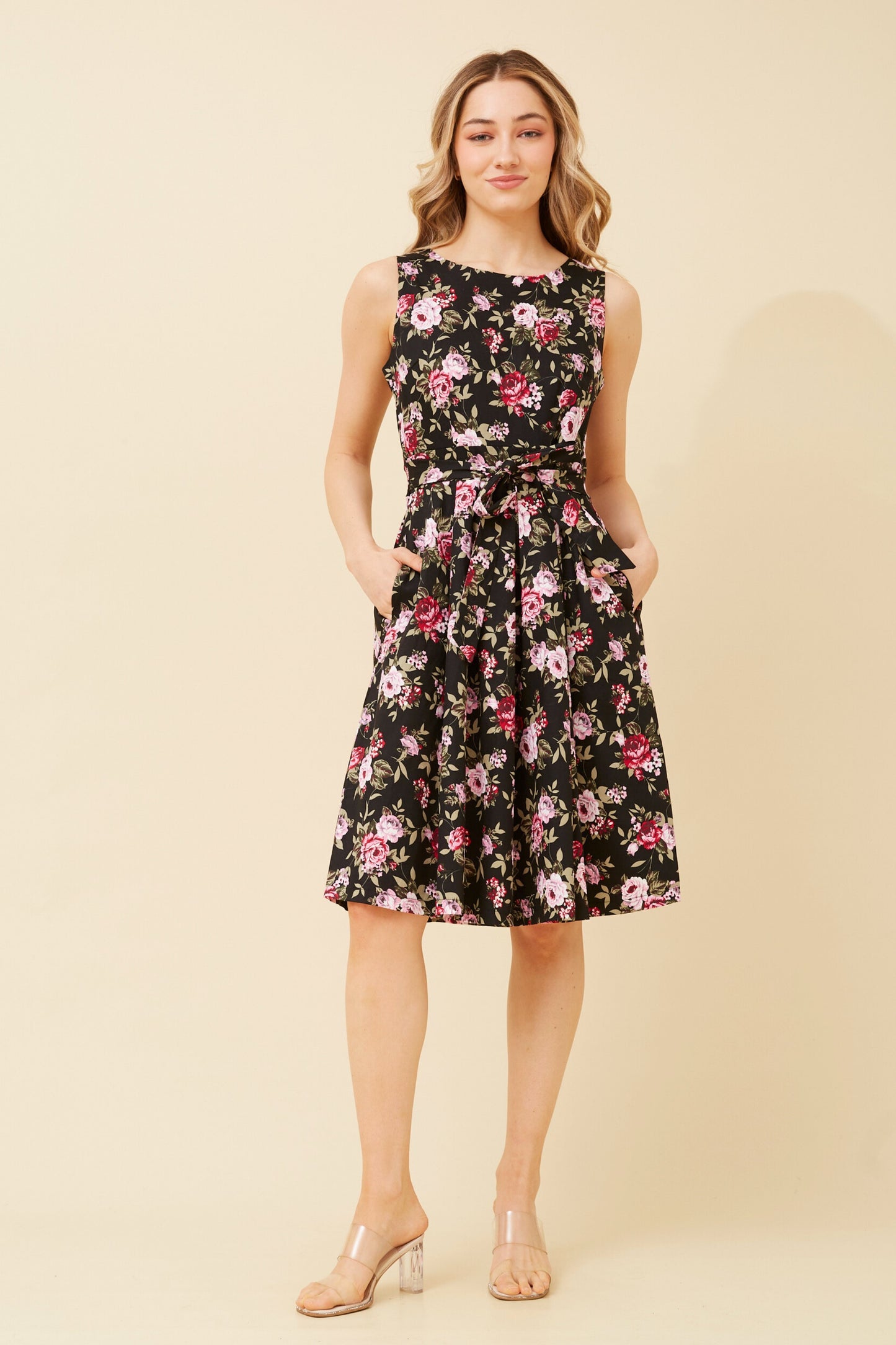 Ida Floral Short Dress - Black D520361