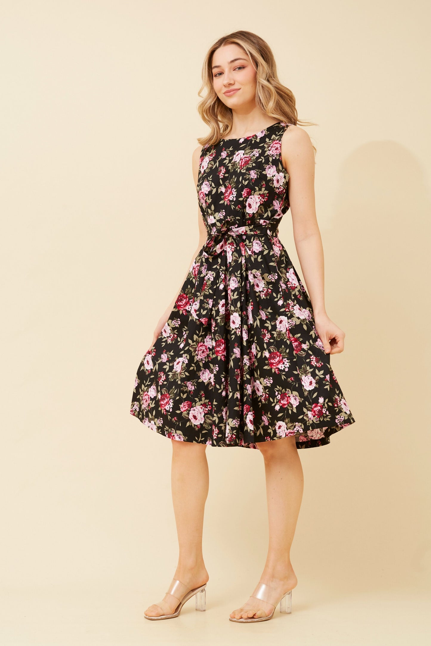 Ida Floral Short Dress - Black D520361