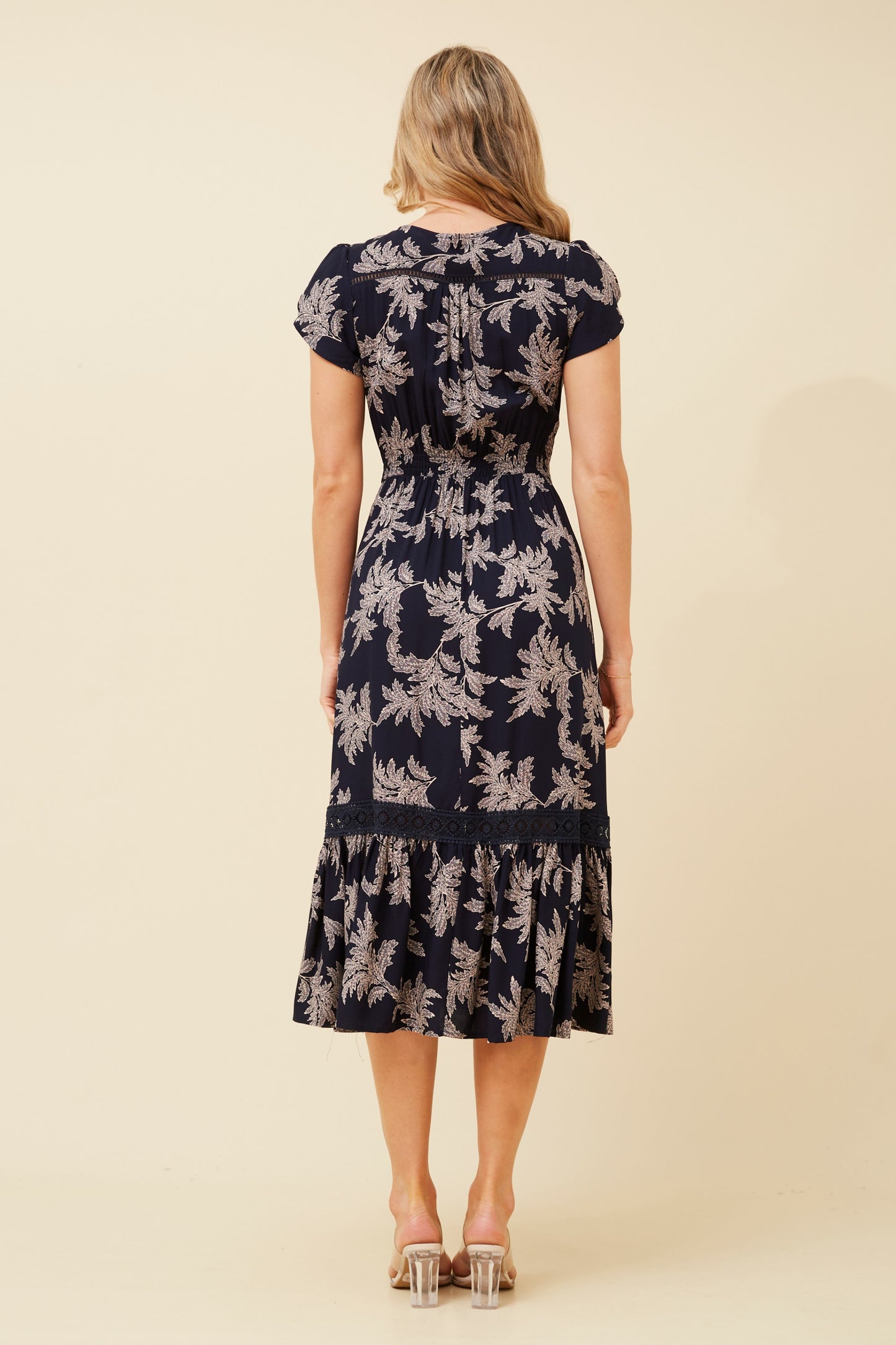 Indica Leaf Print Midi Dress - Navy D520631