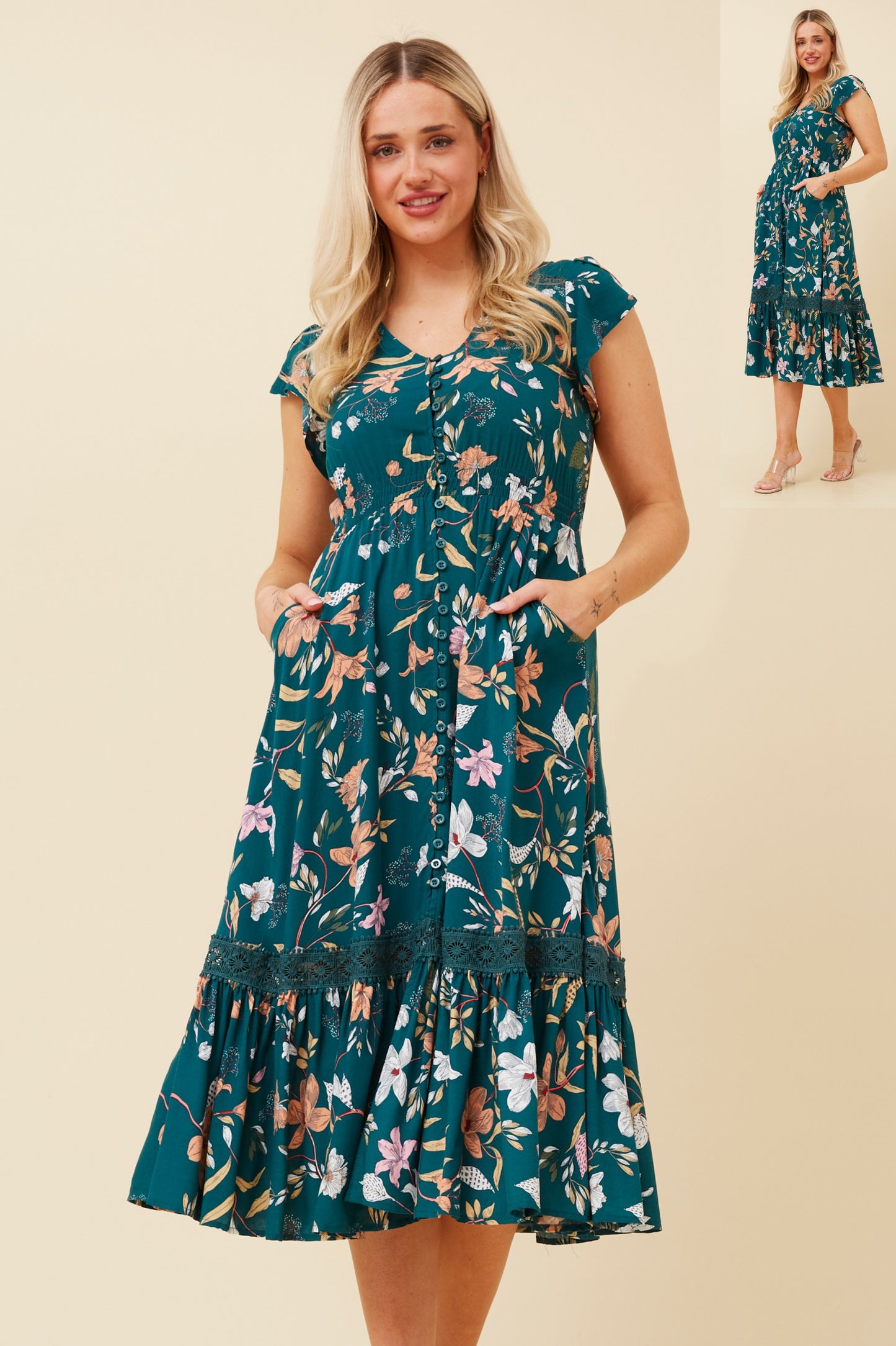 Tassia Flower Print Midi Dress - D520876 MultiGreen