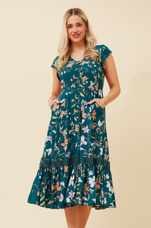 Tassia Flower Print Midi Dress - D520876 MultiGreen