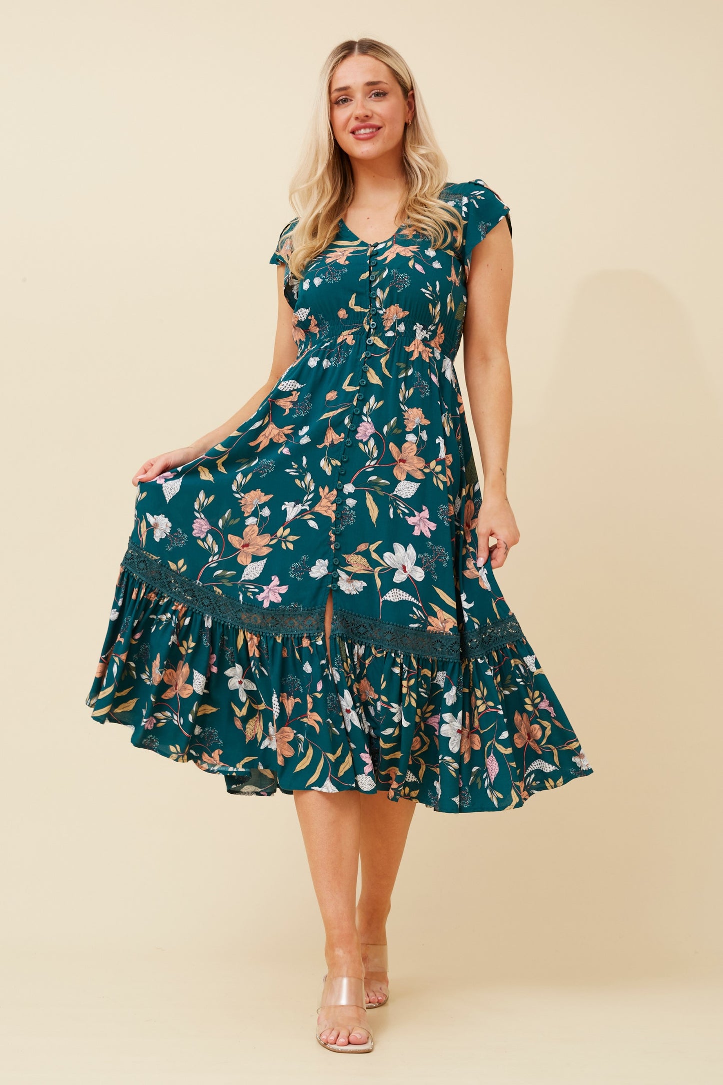 Tassia Flower Print Midi Dress - D520876 MultiGreen