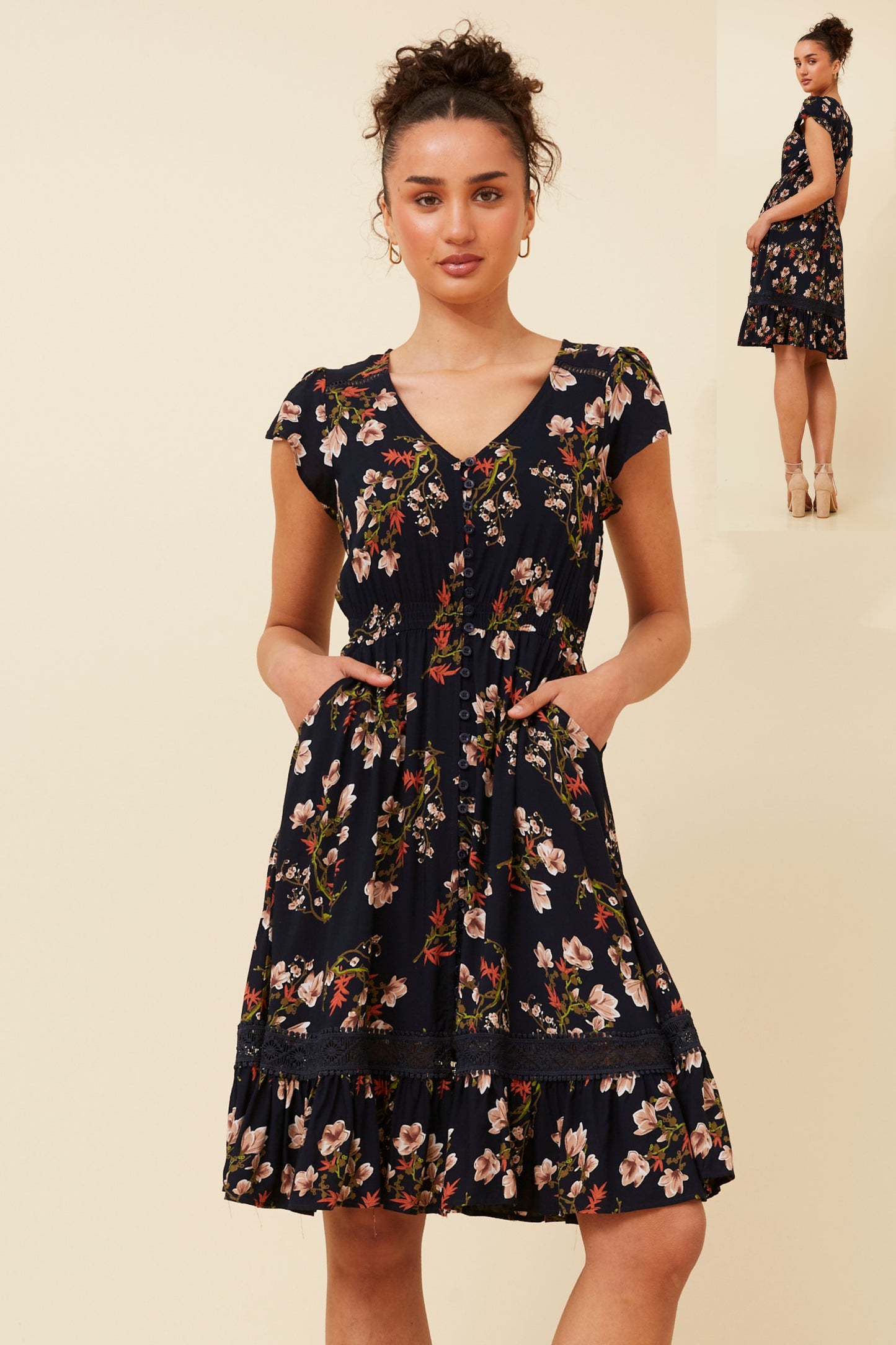 Milan Floral Midi Dress - Multi Navy D520881