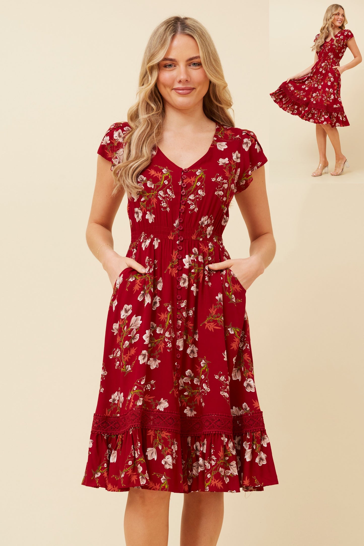 Milan Floral Midi Dress - Multi Red D520881