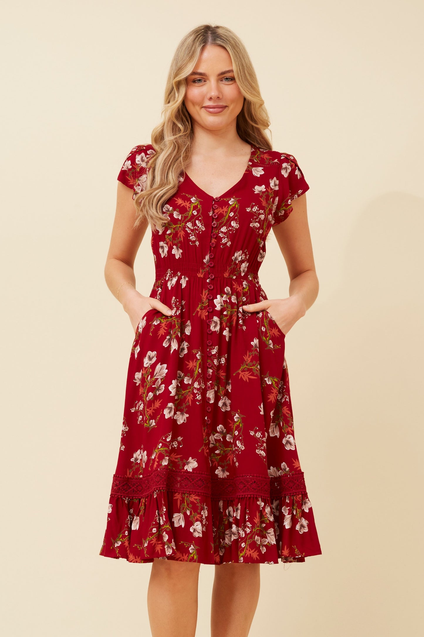 Milan Floral Midi Dress - Multi Red D520881