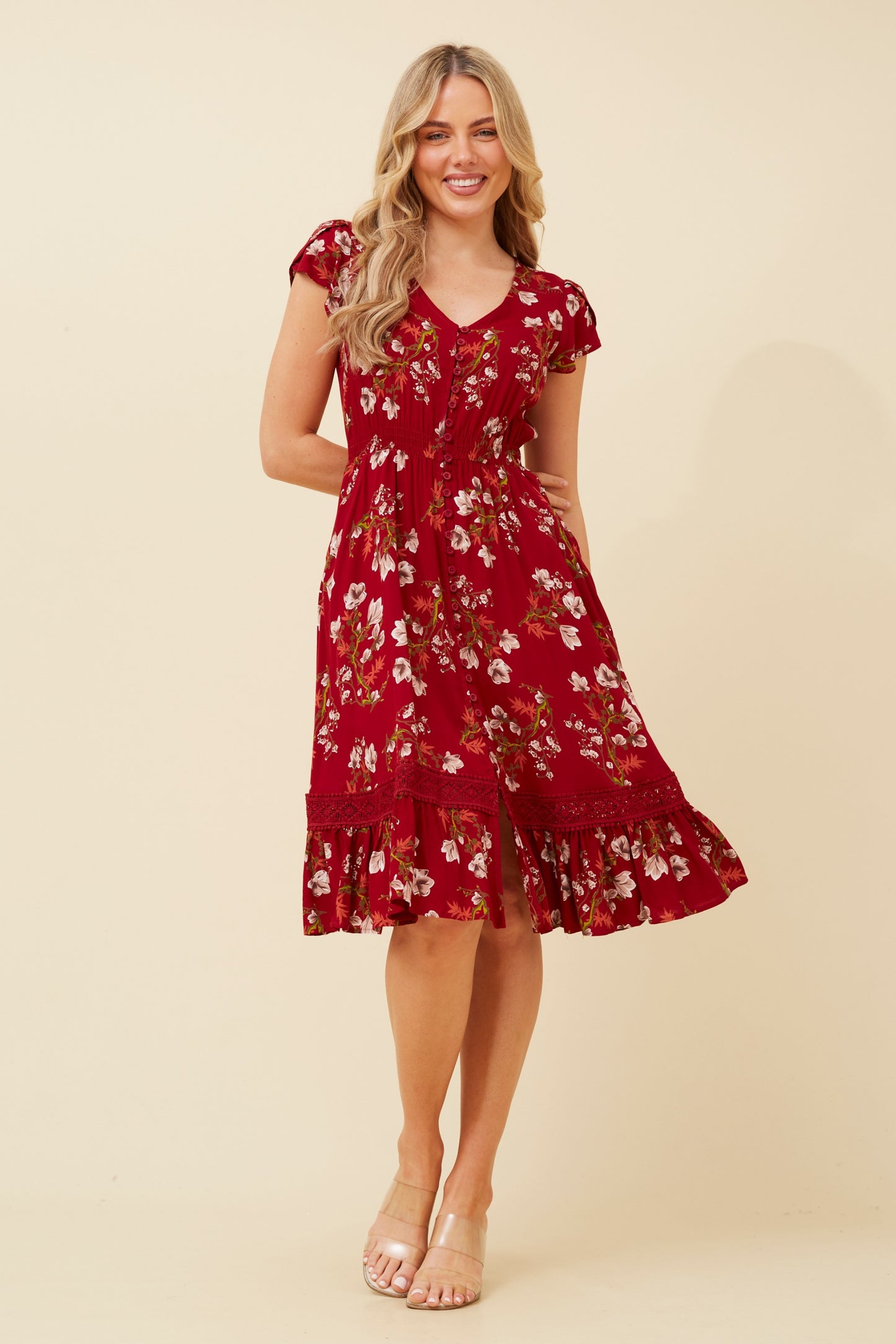 Milan Floral Midi Dress - Multi Red D520881