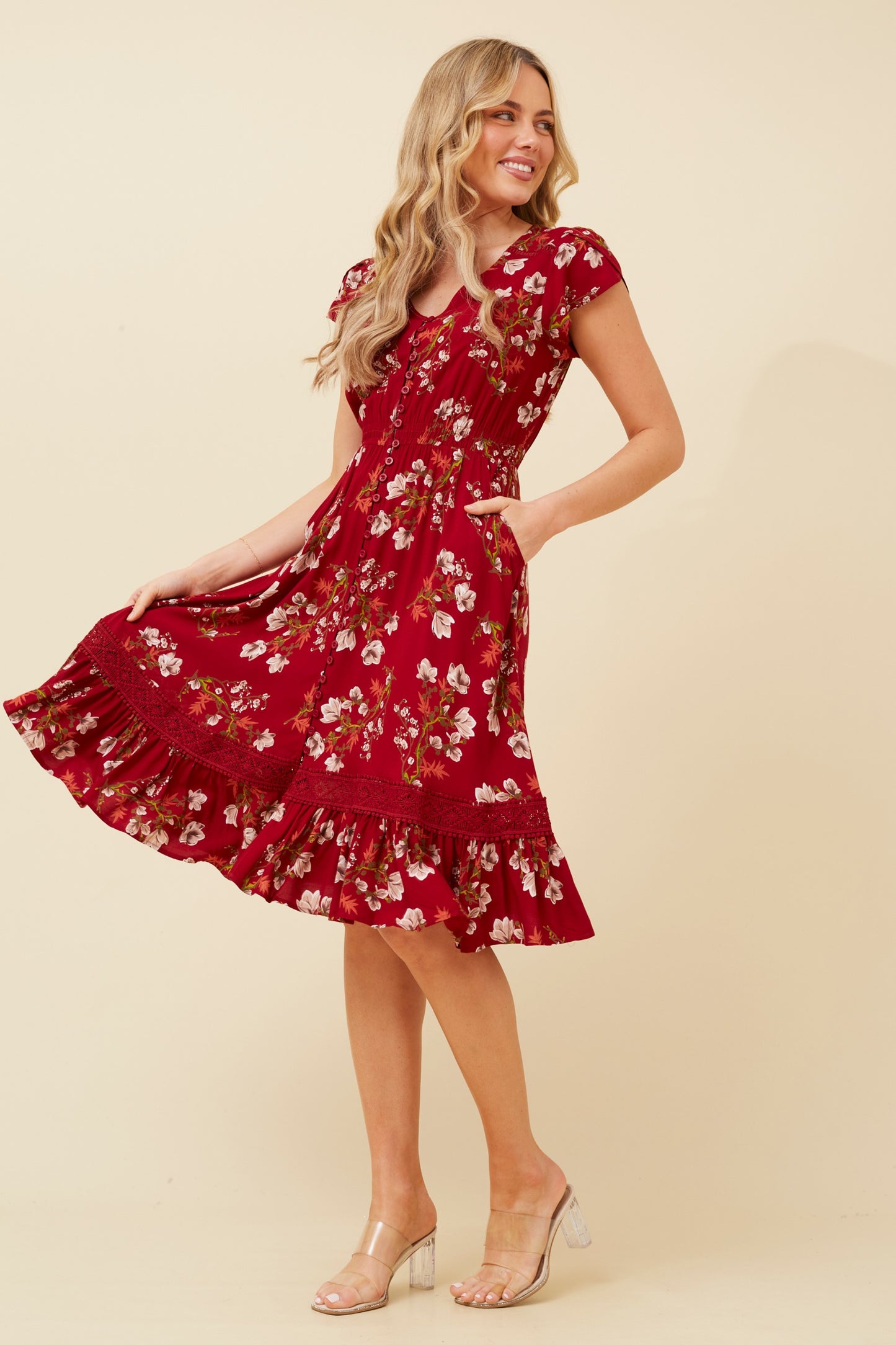 Milan Floral Midi Dress - Multi Red D520881