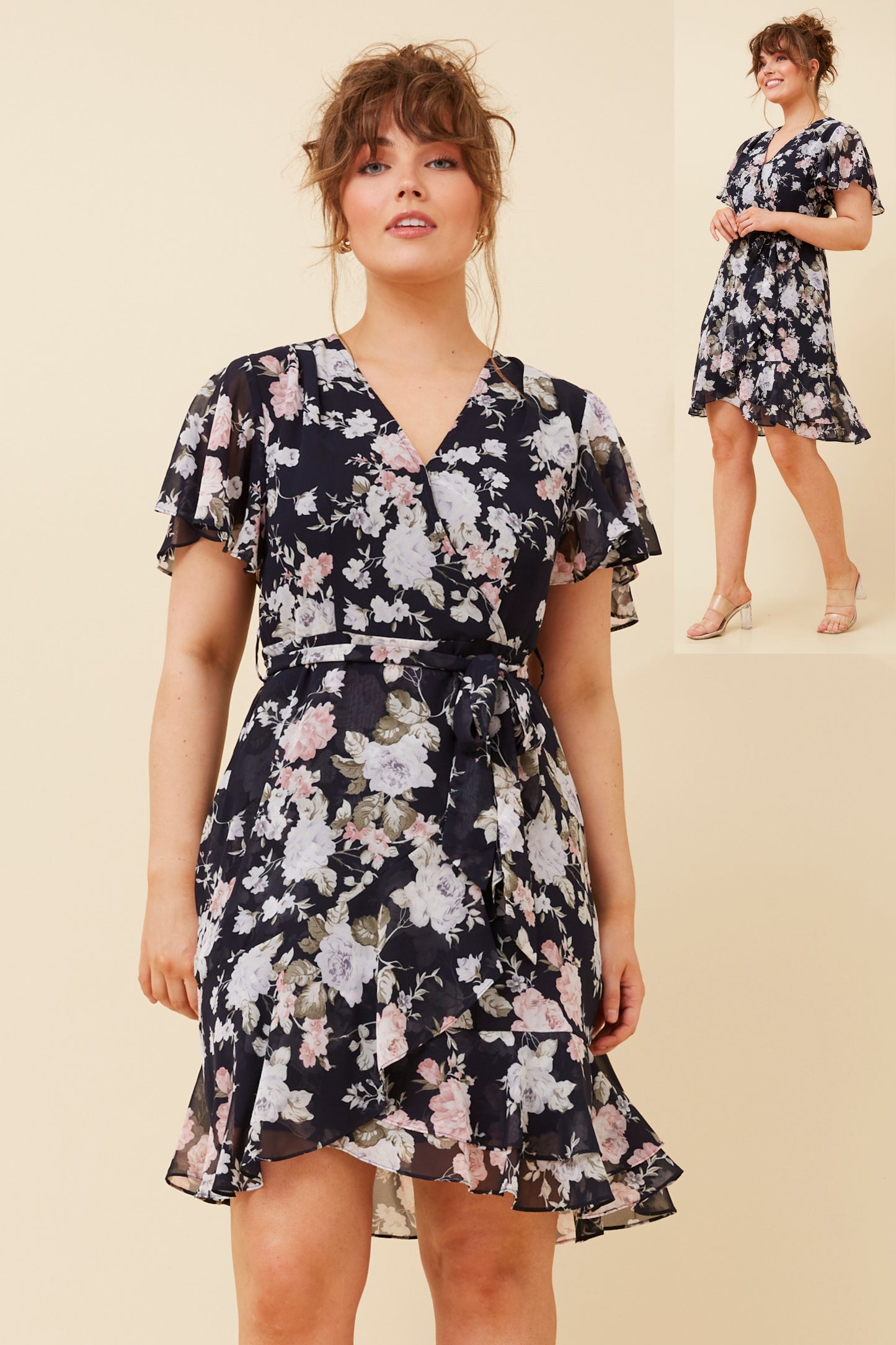 Ariah Short Sleeve Dress - Multi-Navy D521255