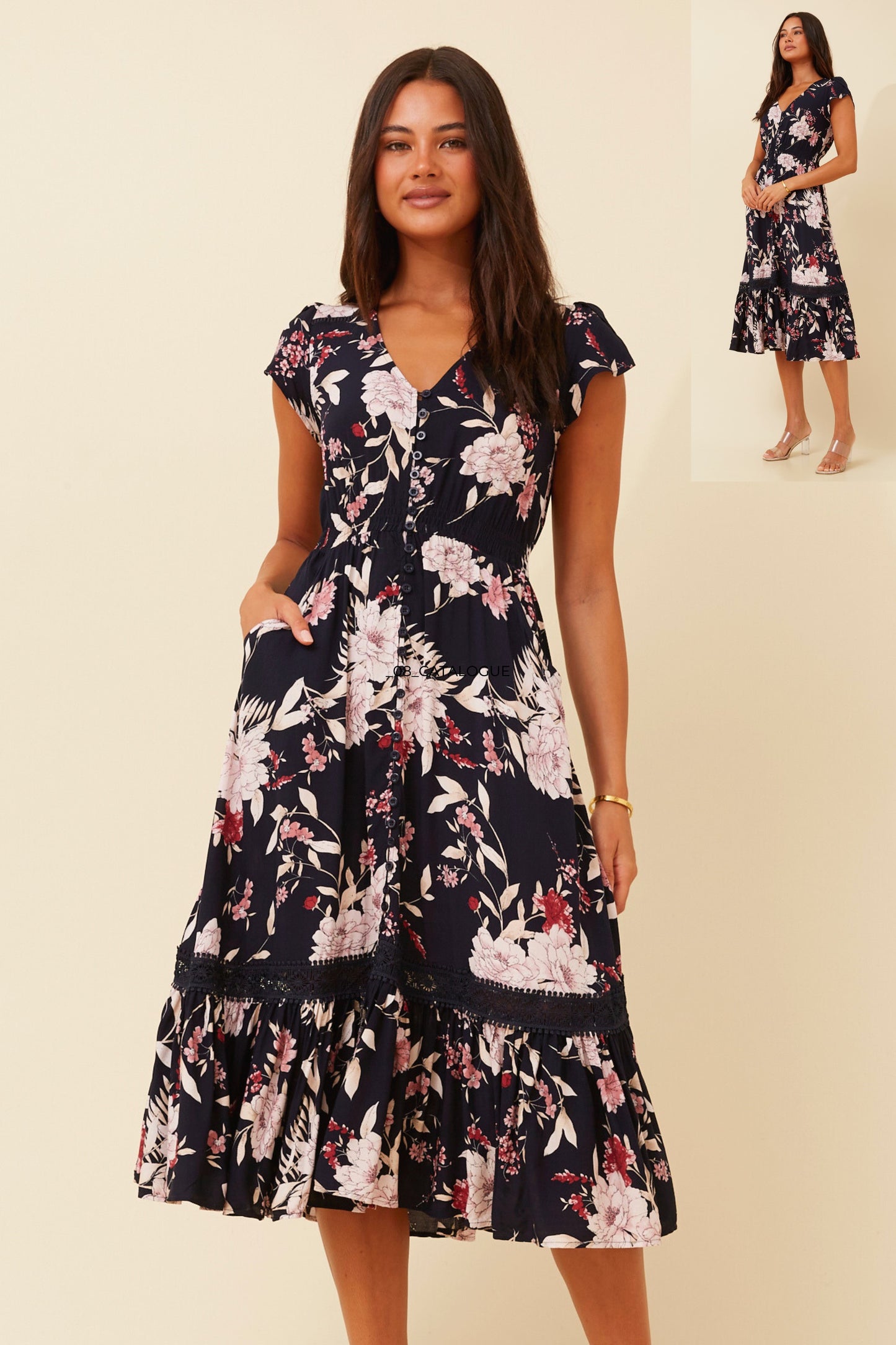 Tassia Flower Print Midi Dress - D522947 Navy