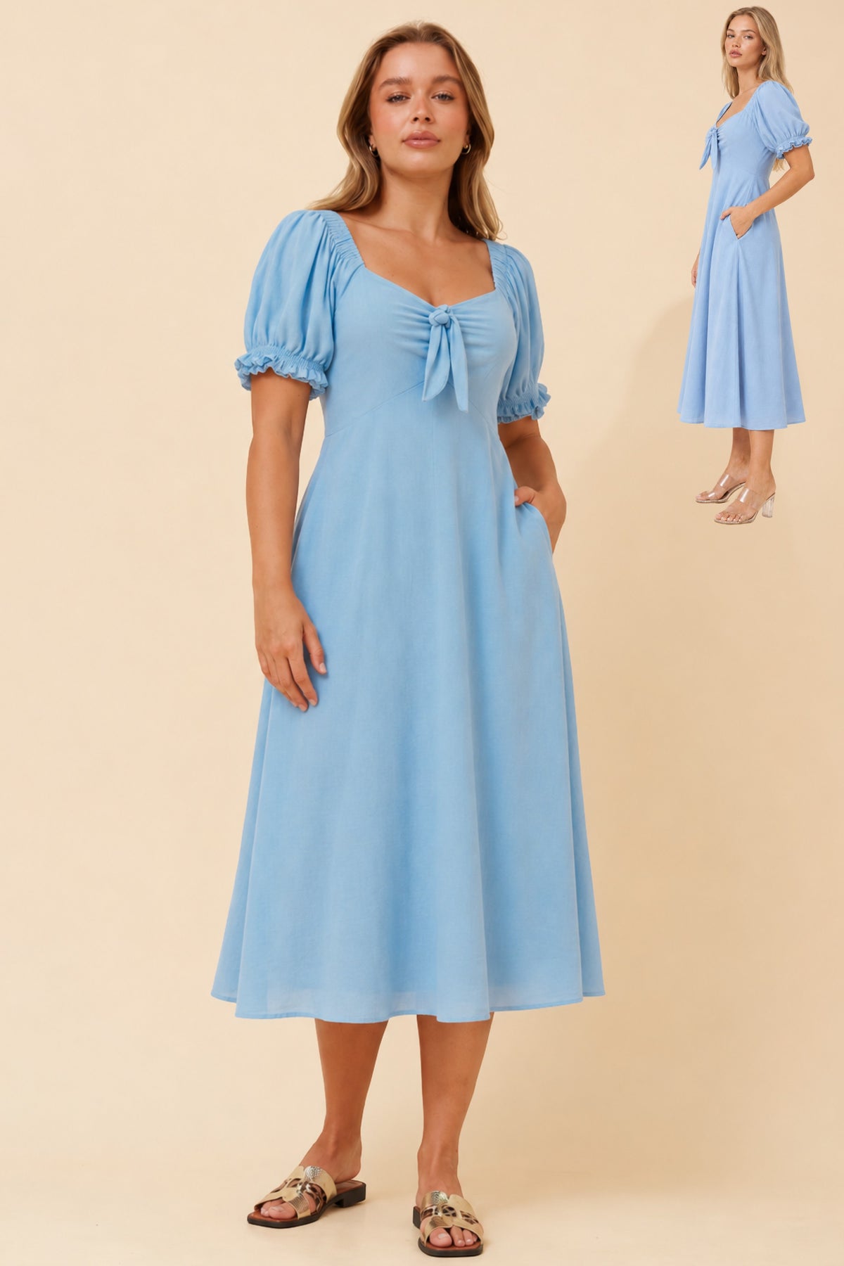 Anne Front Bow Dress - Blue Jean D512961