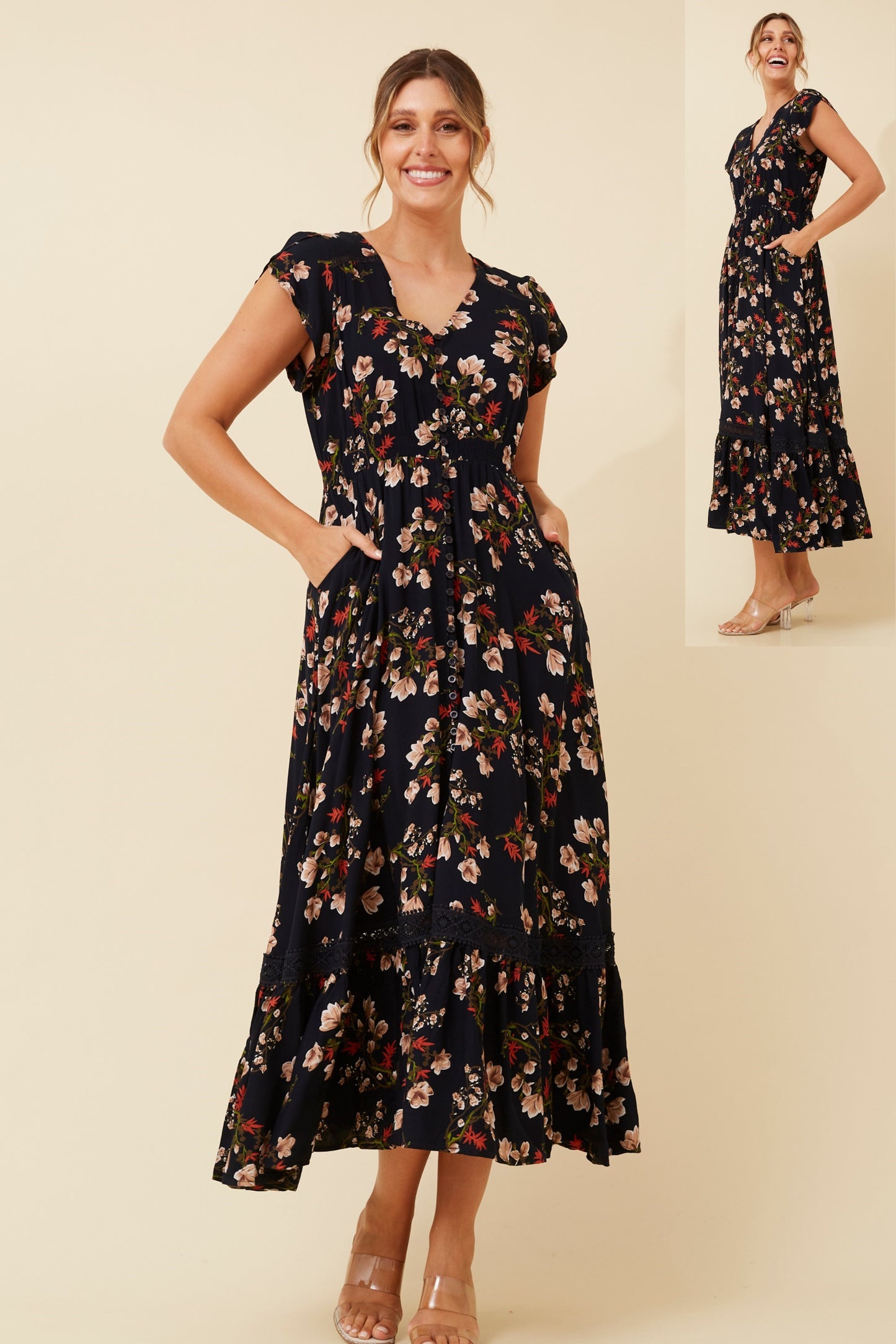 Sascha Floral Print Maxi Dress D519365 Multi Navy