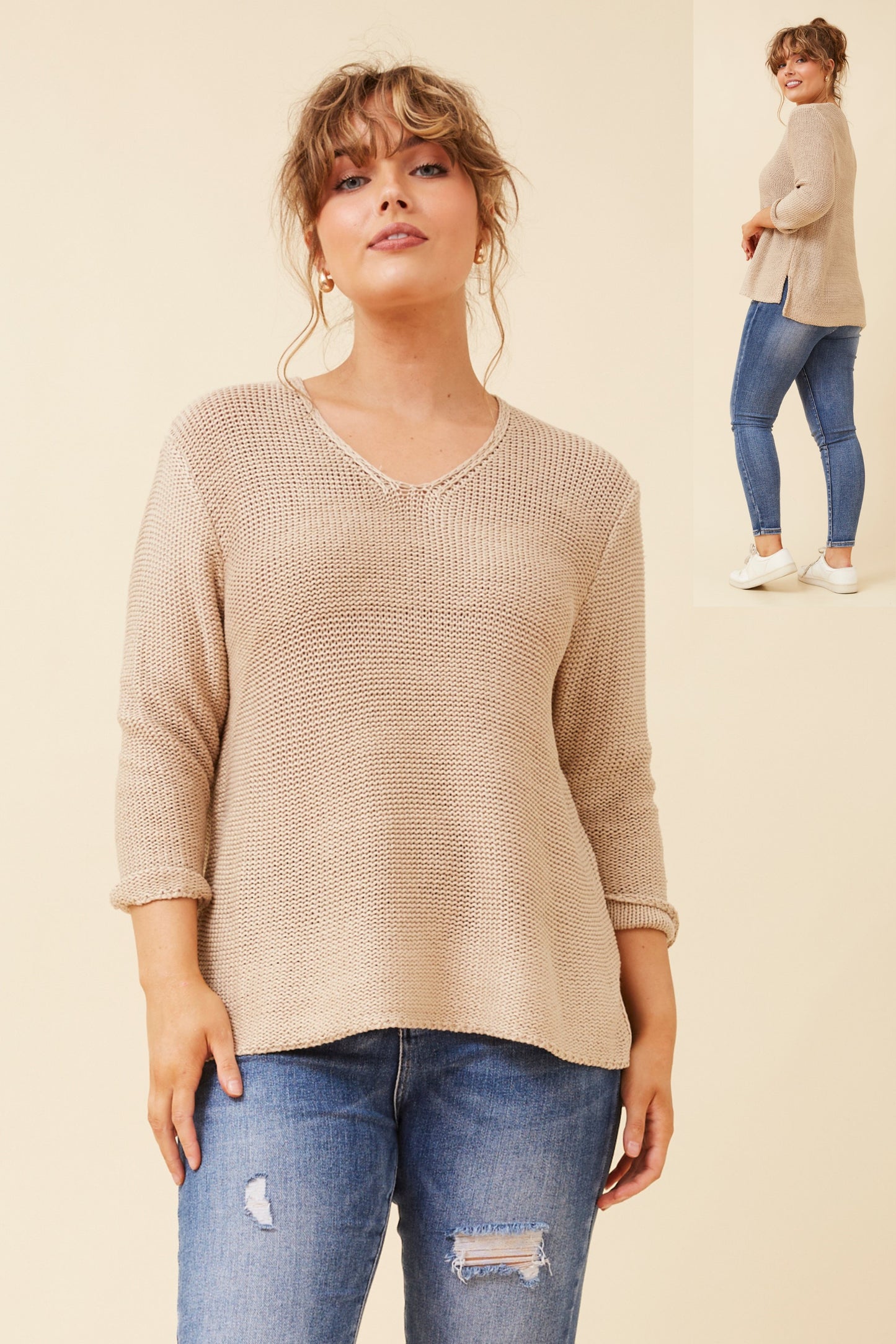 Nikki V neck Knit Pullover Noughat KP518969