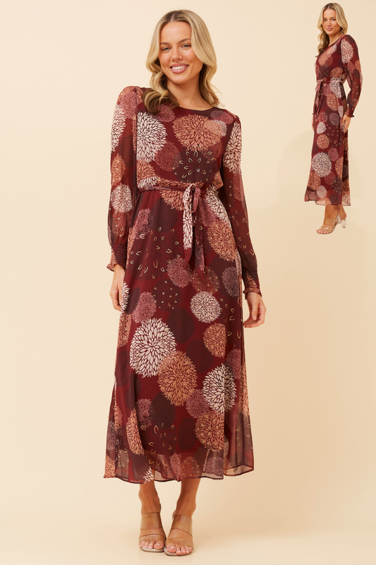 Joy Printed Maxi Dress D735373 Burgundy