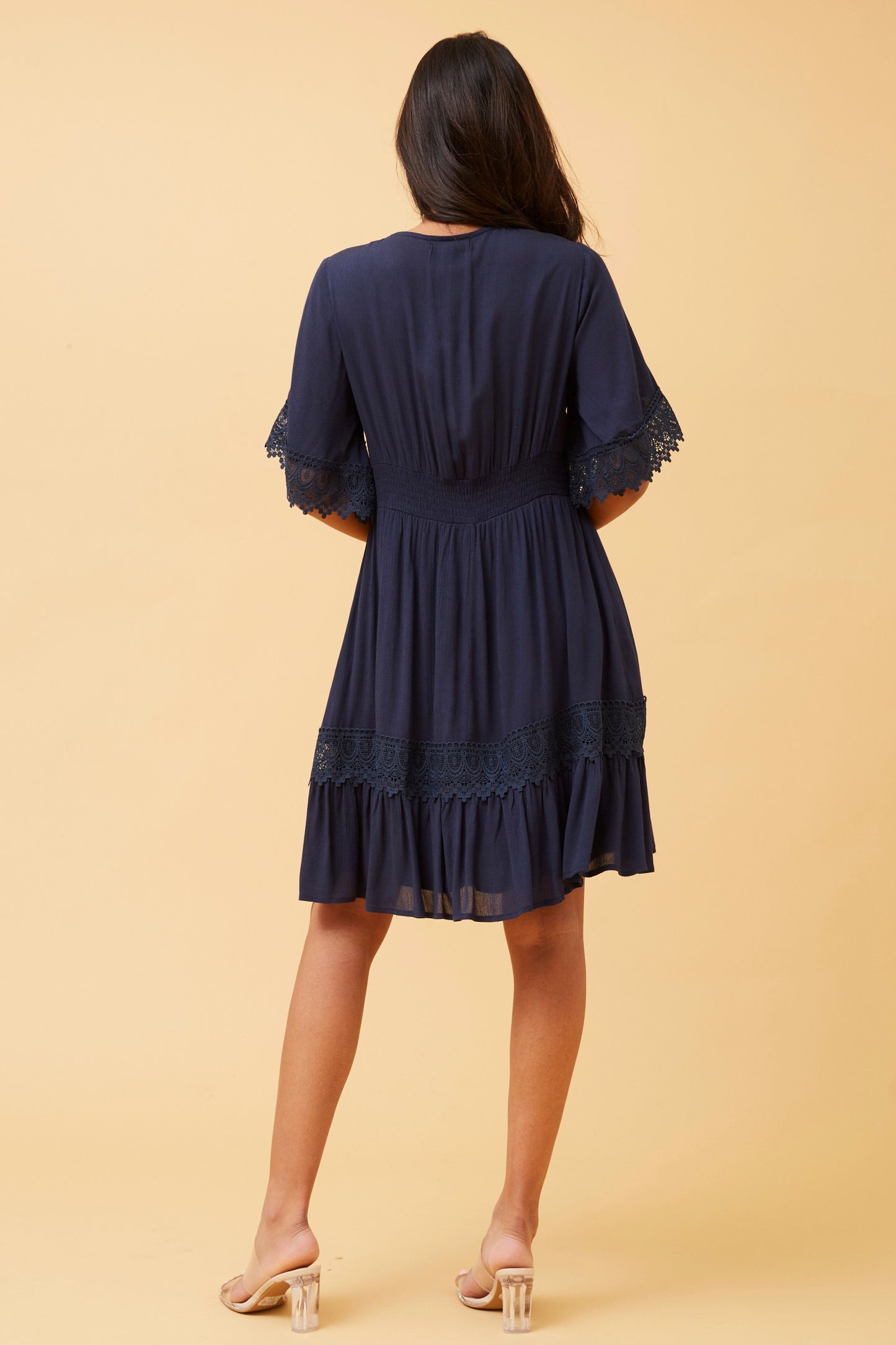 Lilah Lace Trim Dress Navy D731197