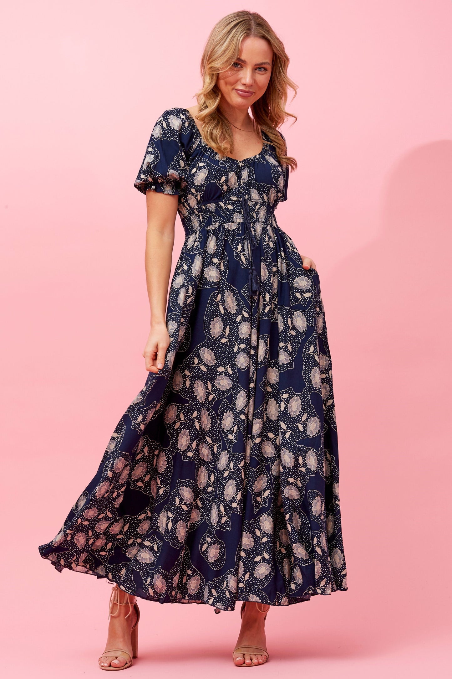 Molly Floral Boho Maxi Dress- Navy D731349