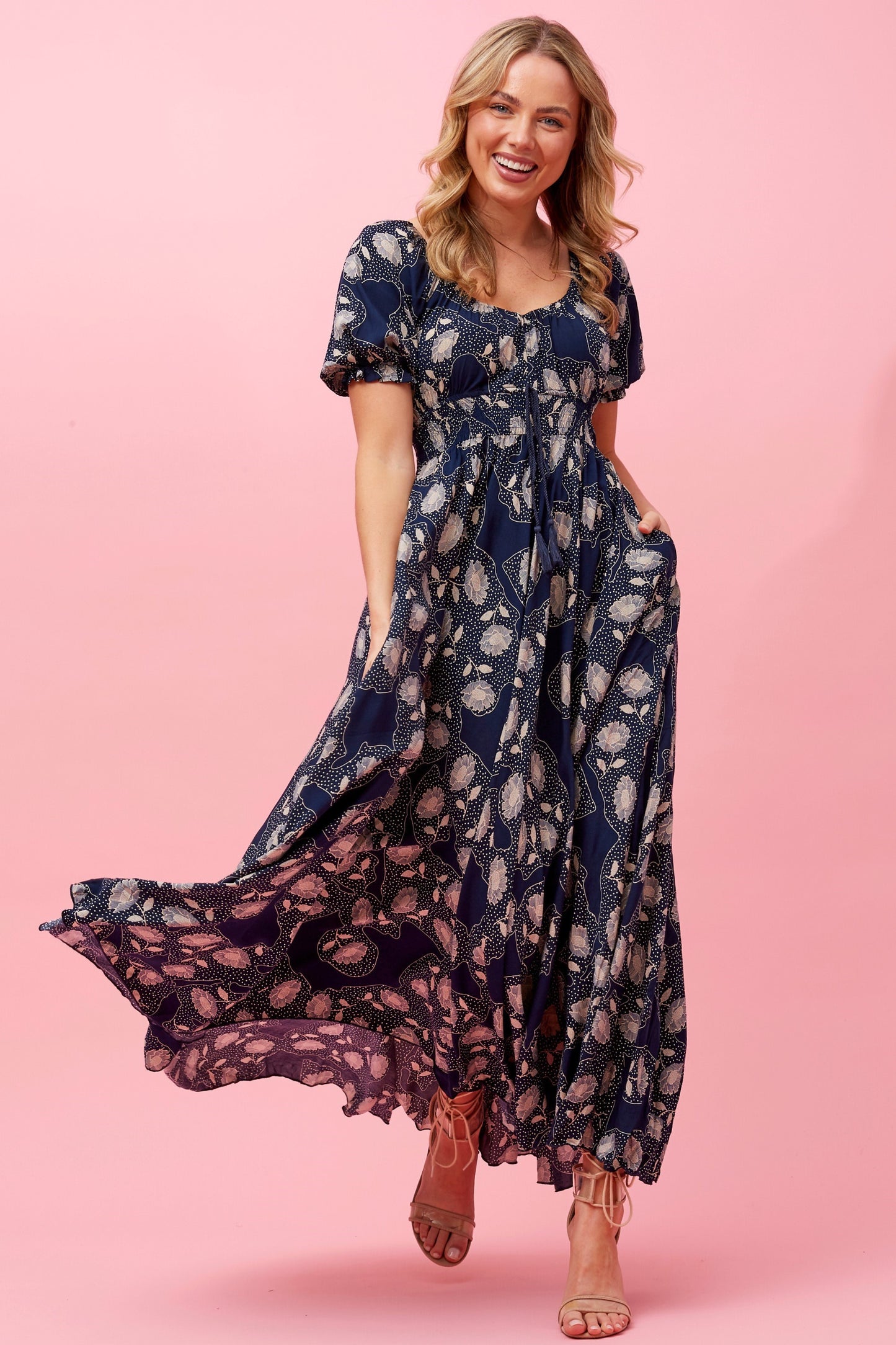 Molly Floral Boho Maxi Dress- Navy D731349