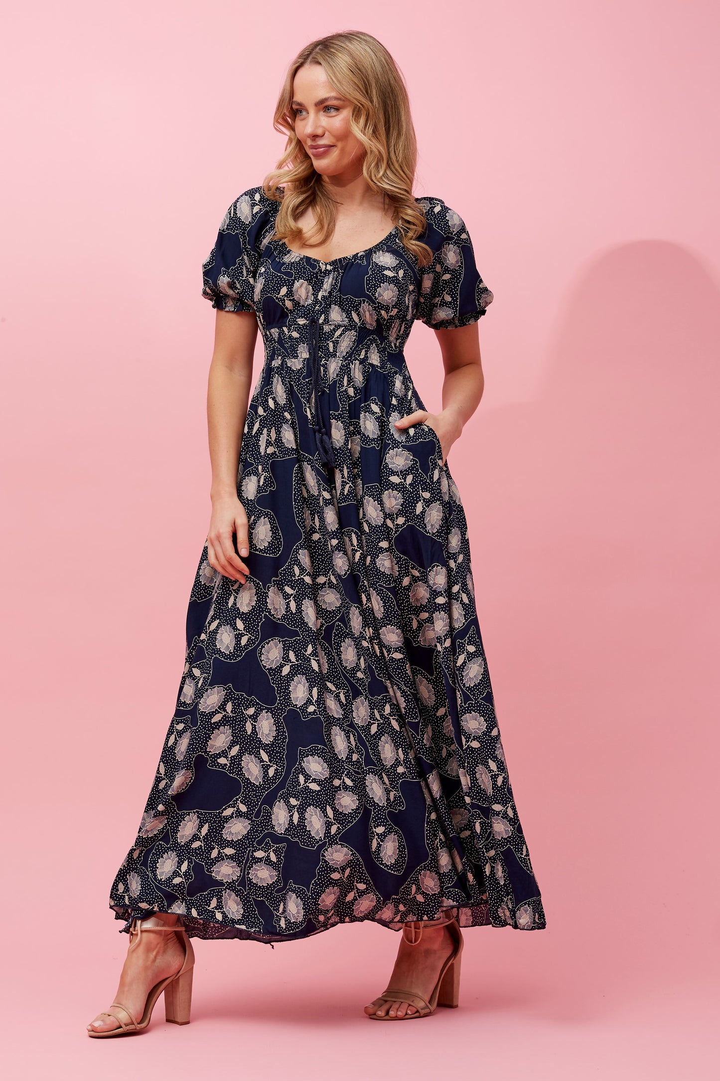 Molly Floral Boho Maxi Dress- Navy D731349