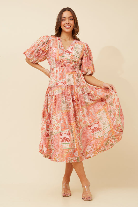 Freya Puffy Sleeves Floral Dress -Pink D732882